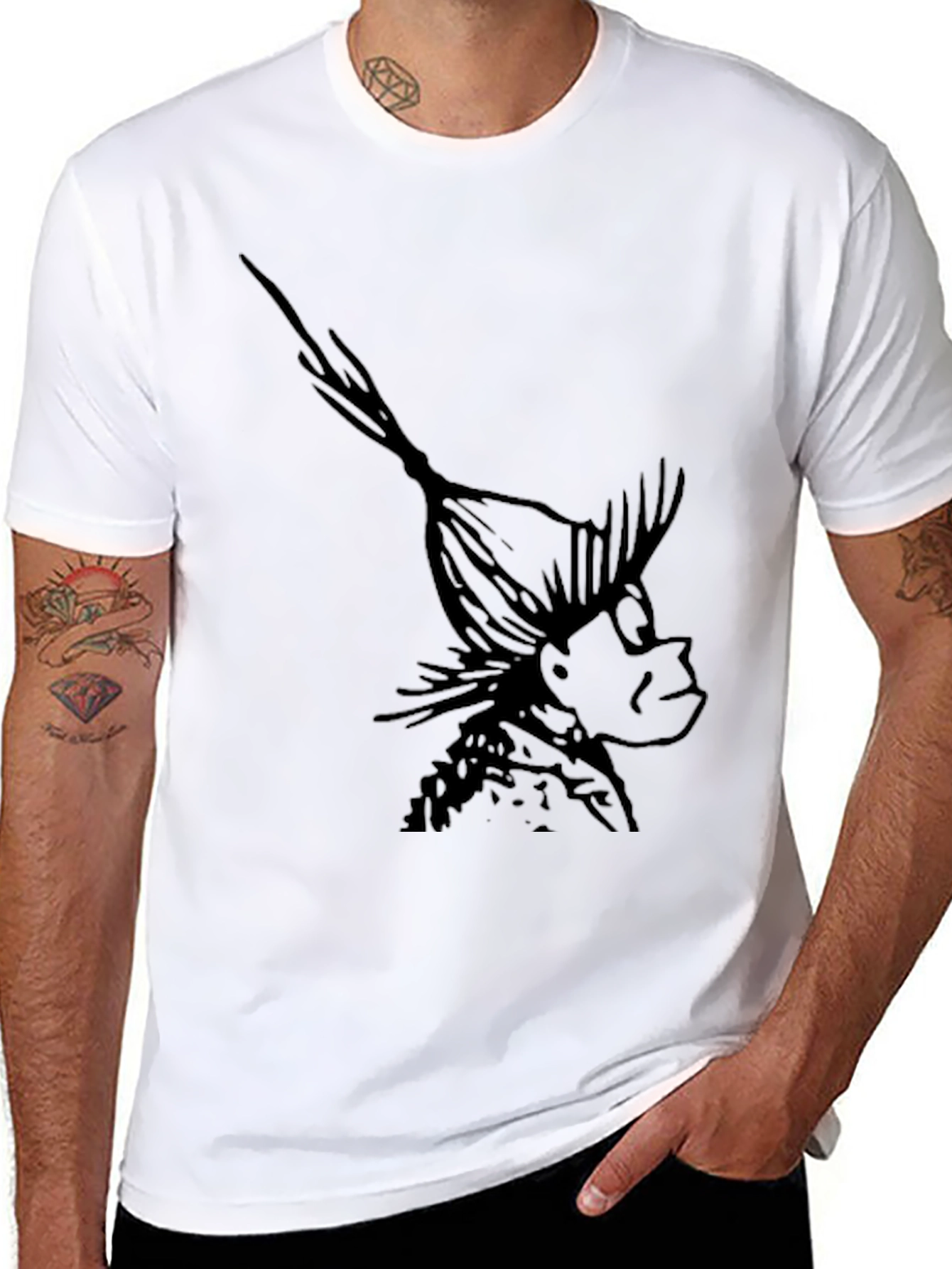 Black T-Shirt with Whimsical Character Print