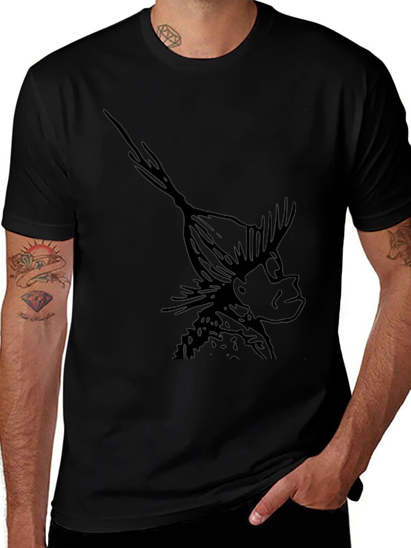 Black T-Shirt with Whimsical Character Print
