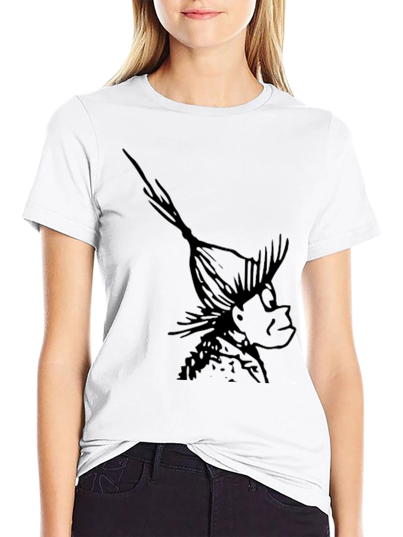 Black T-Shirt with Whimsical Character Print
