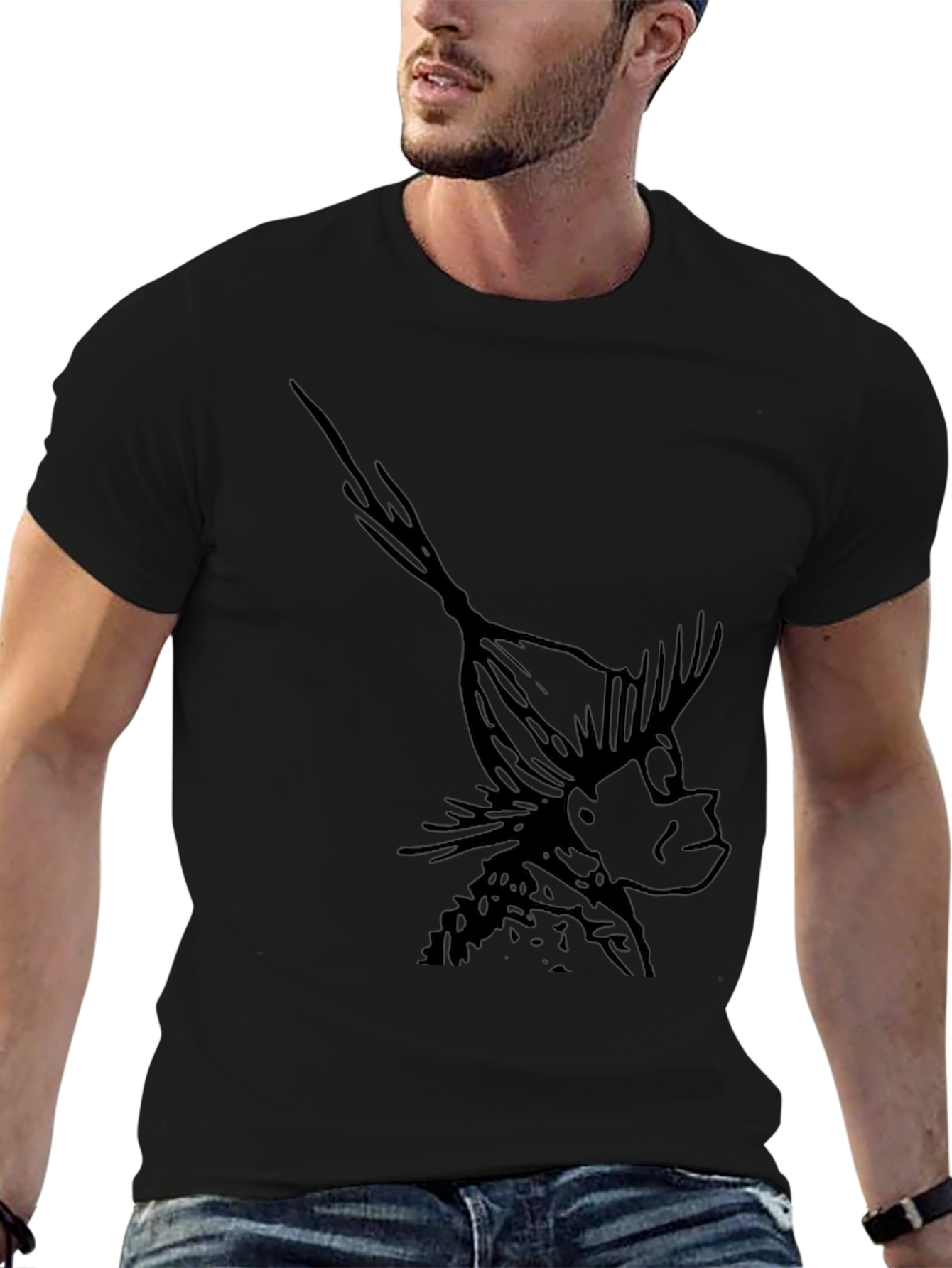 Black T-Shirt with Whimsical Character Print