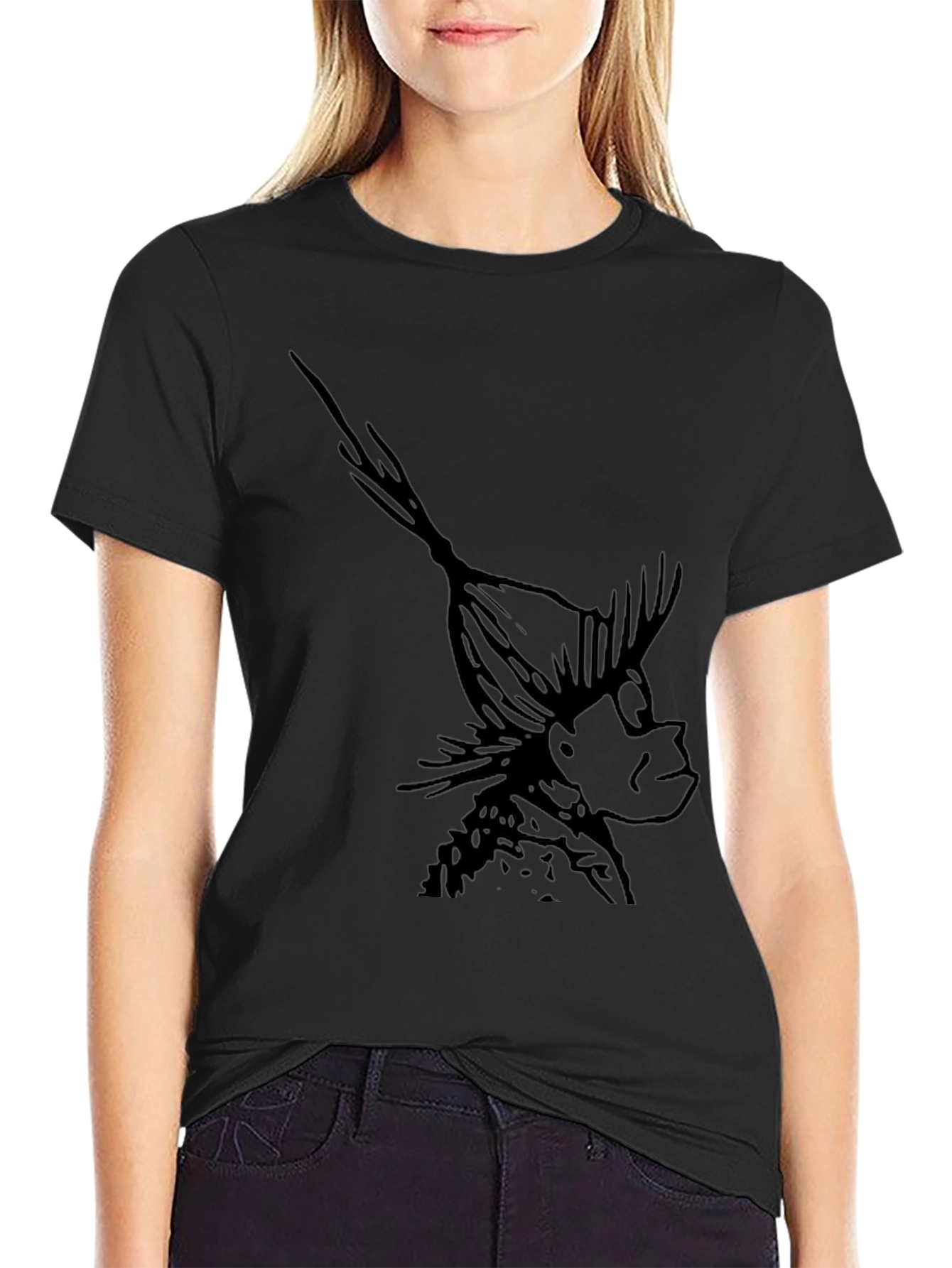 Black T-Shirt with Whimsical Character Print