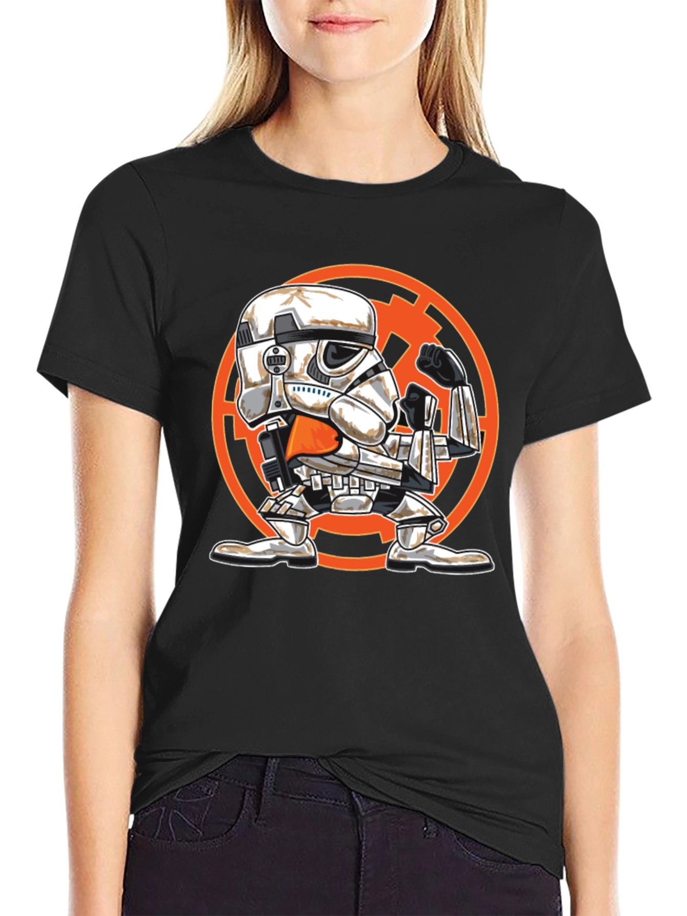 Stormtrooper Cartoon Graphic T-Shirt - Black