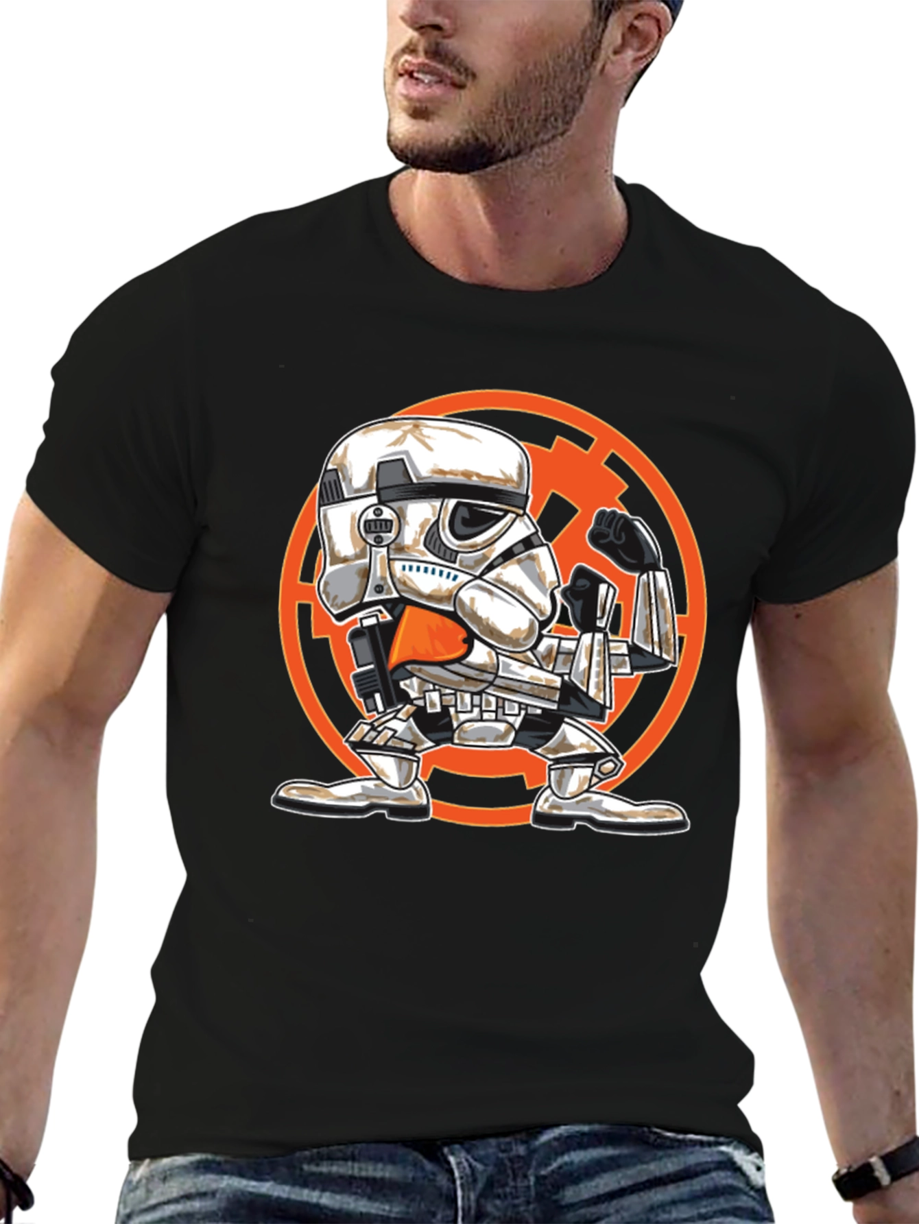 Stormtrooper Cartoon Graphic T-Shirt - Black