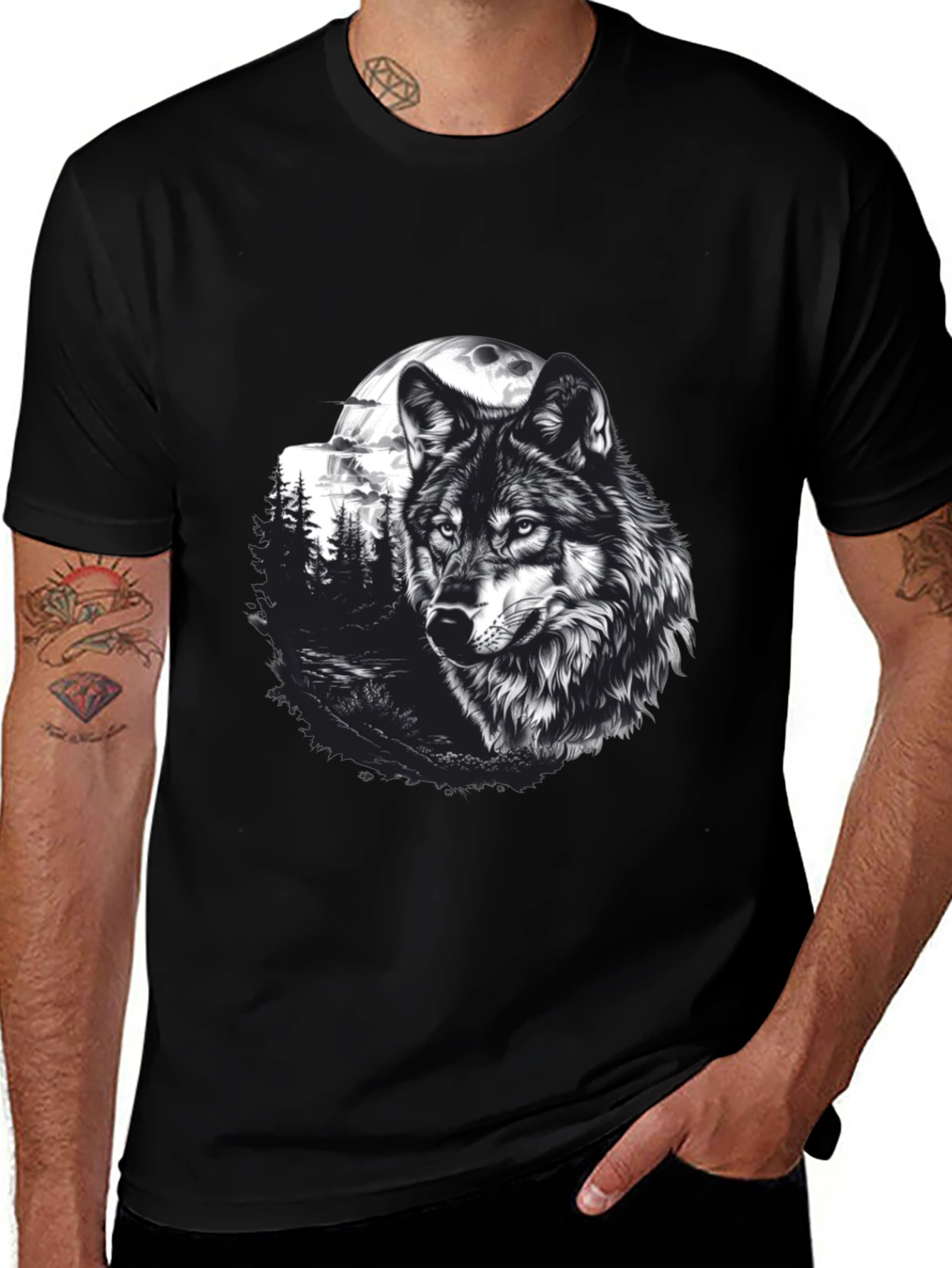 Wolf Moon Graphic Tee - Black Cotton T-Shirt
