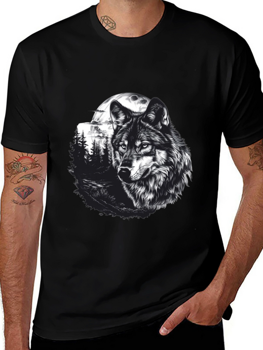 Wolf Moon Graphic Tee - Black Cotton T-Shirt