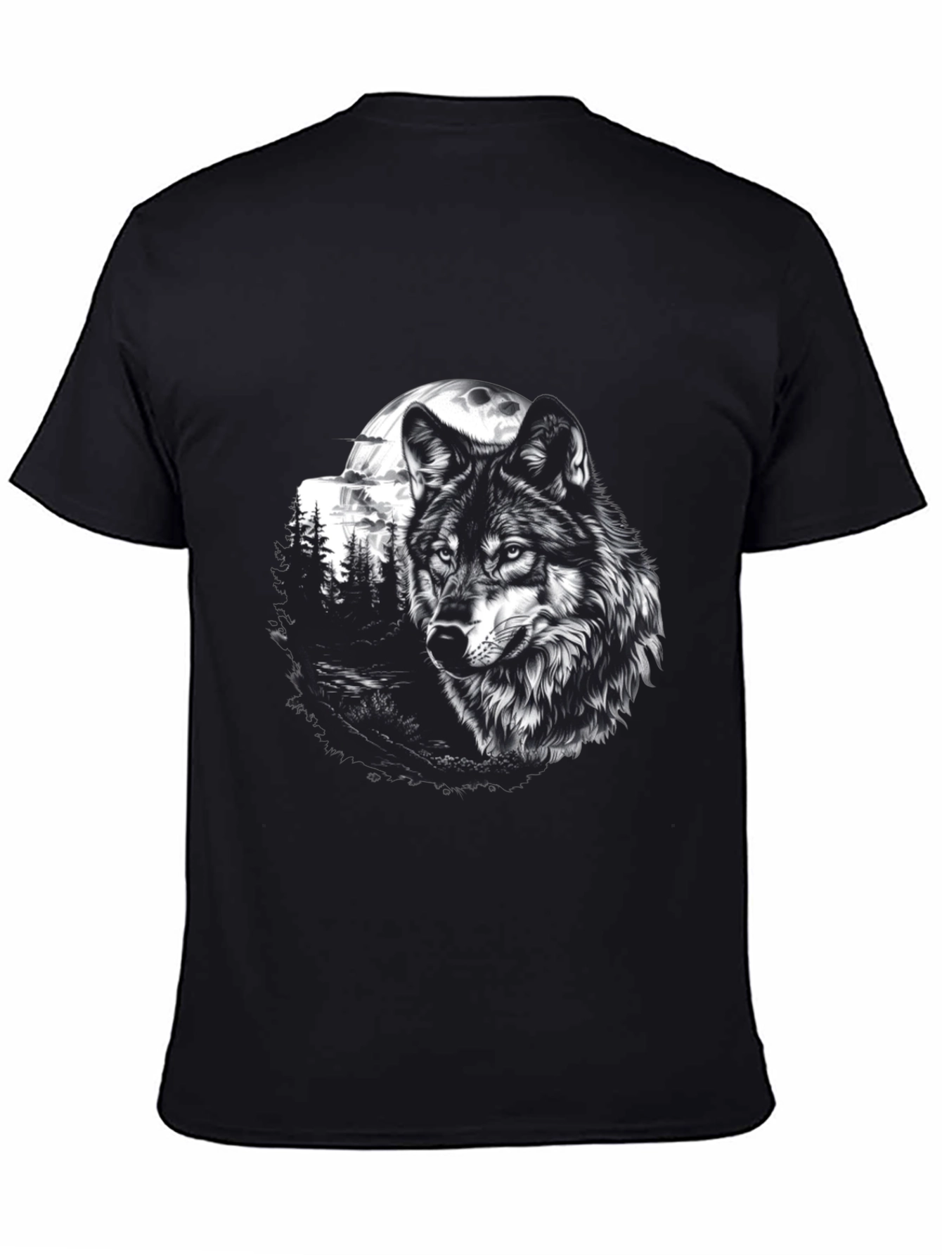 Wolf Moon Graphic Tee - Black Cotton T-Shirt