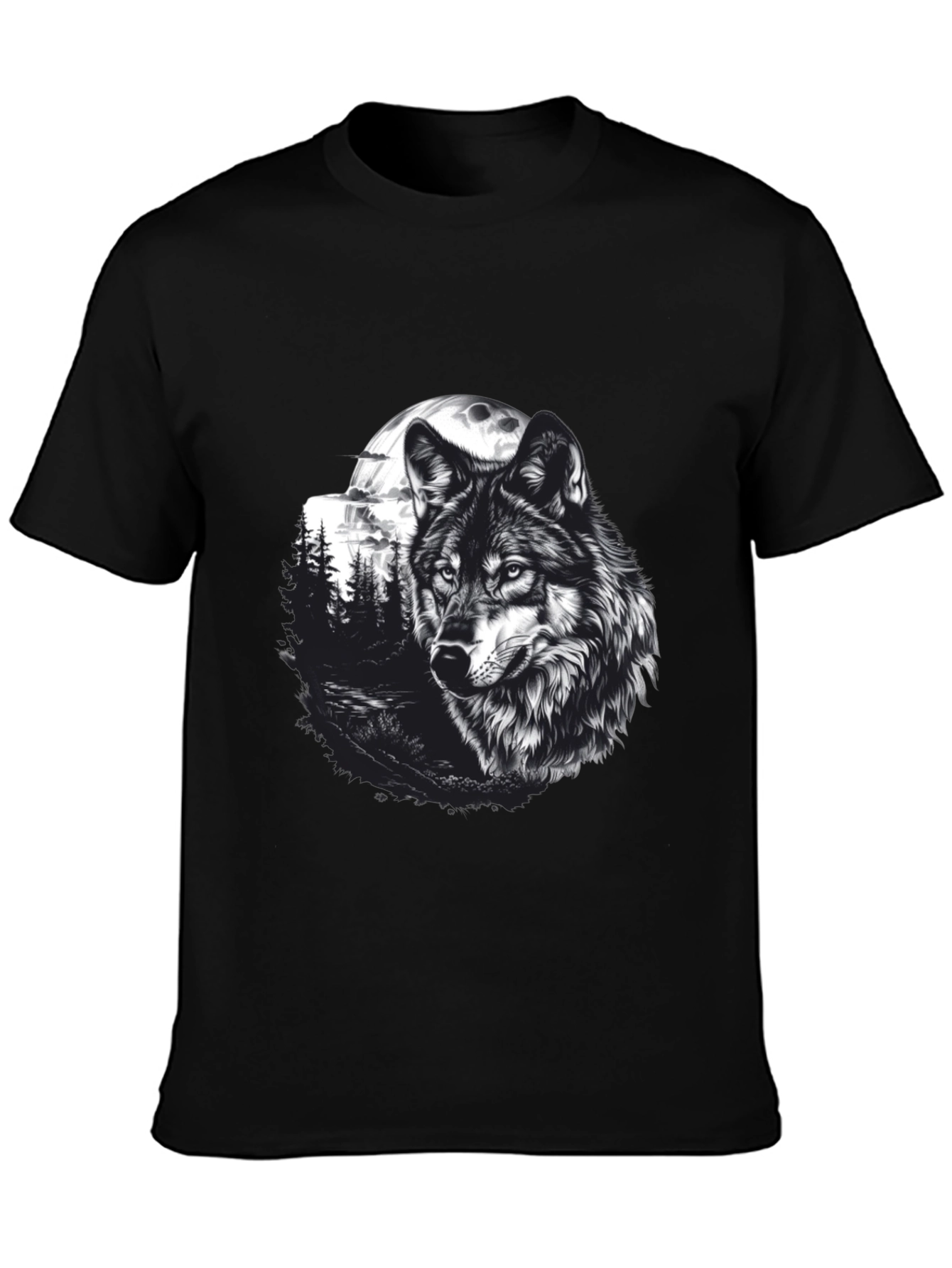 Wolf Moon Graphic Tee - Black Cotton T-Shirt