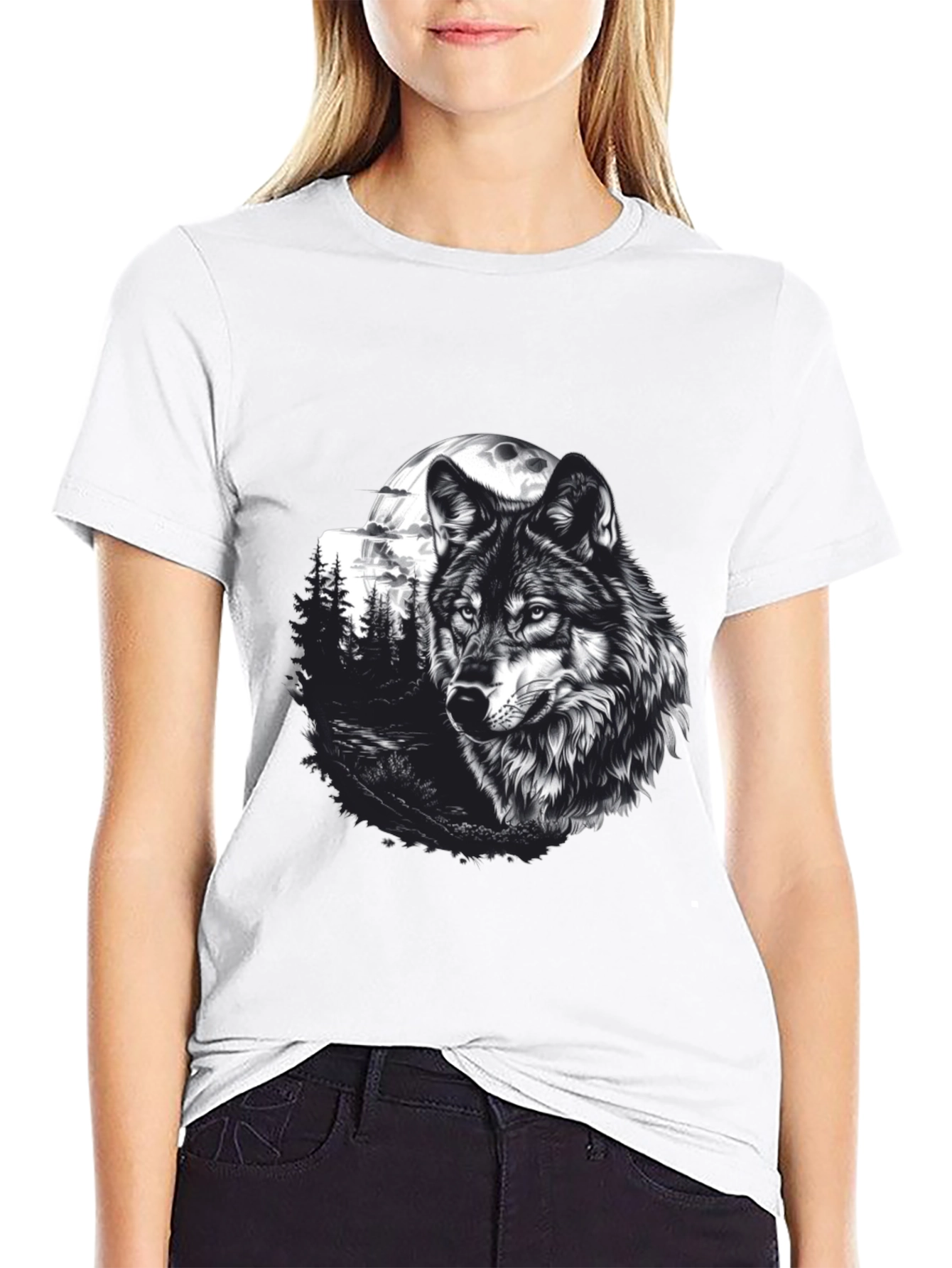 Wolf Moon Graphic Tee - Black Cotton T-Shirt