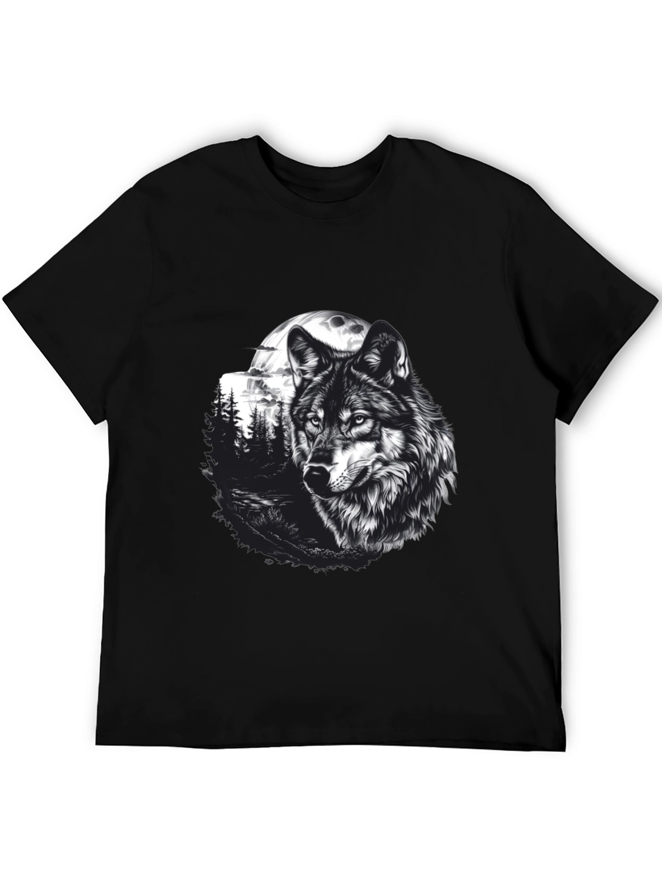 Wolf Moon Graphic Tee - Black Cotton T-Shirt