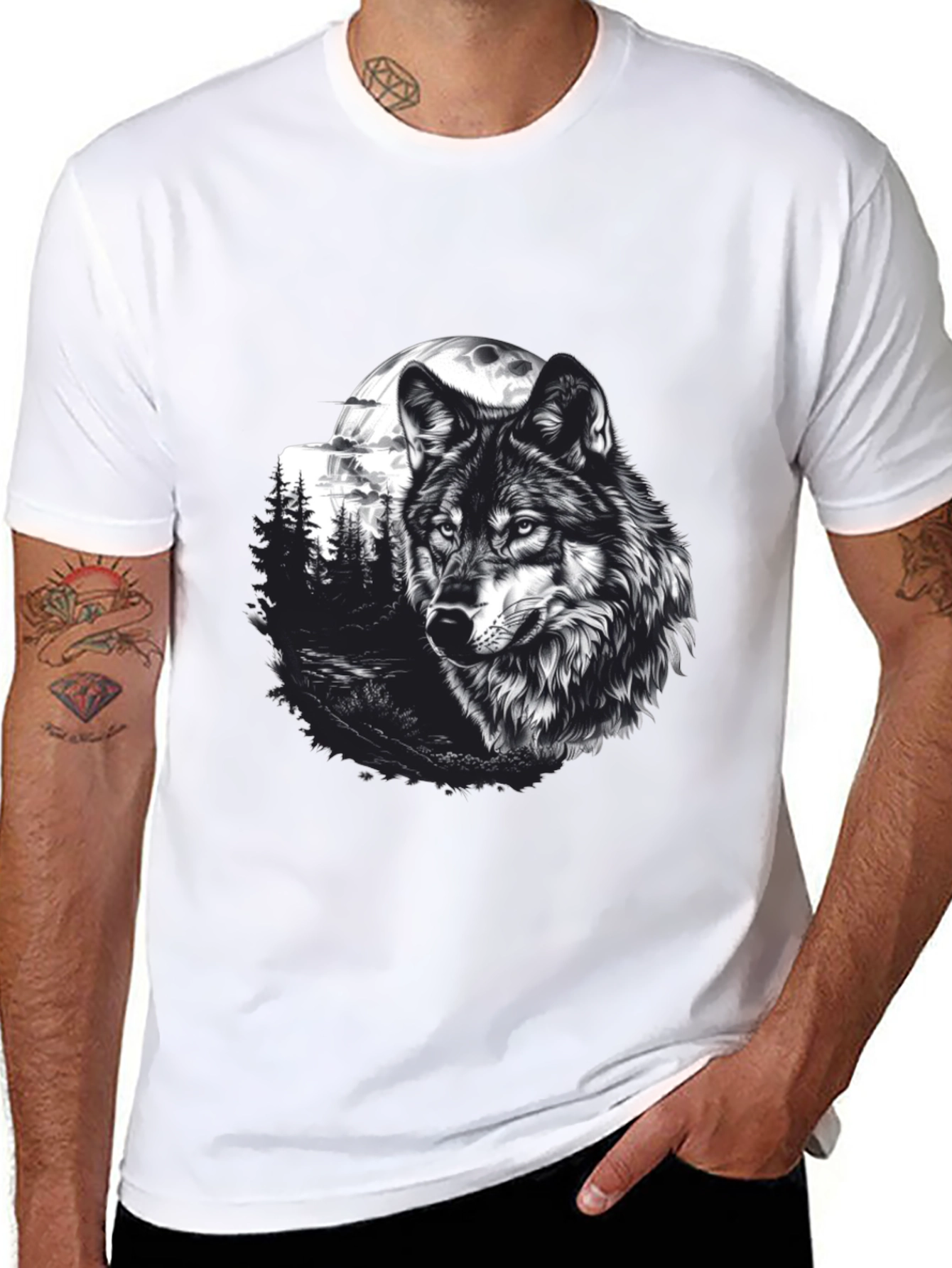 Wolf Moon Graphic Tee - Black Cotton T-Shirt