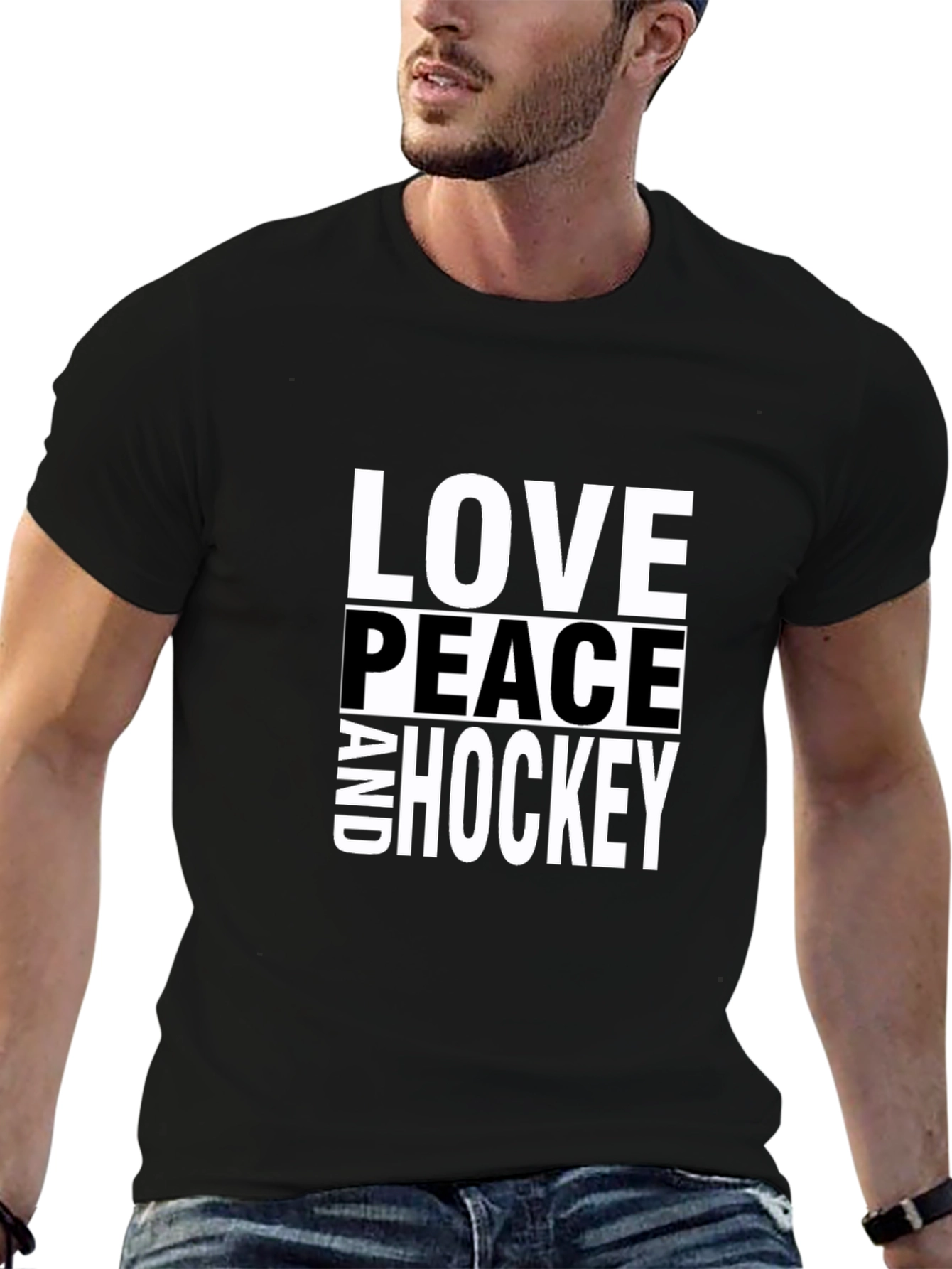 Love Peace and Hockey Black T-Shirt