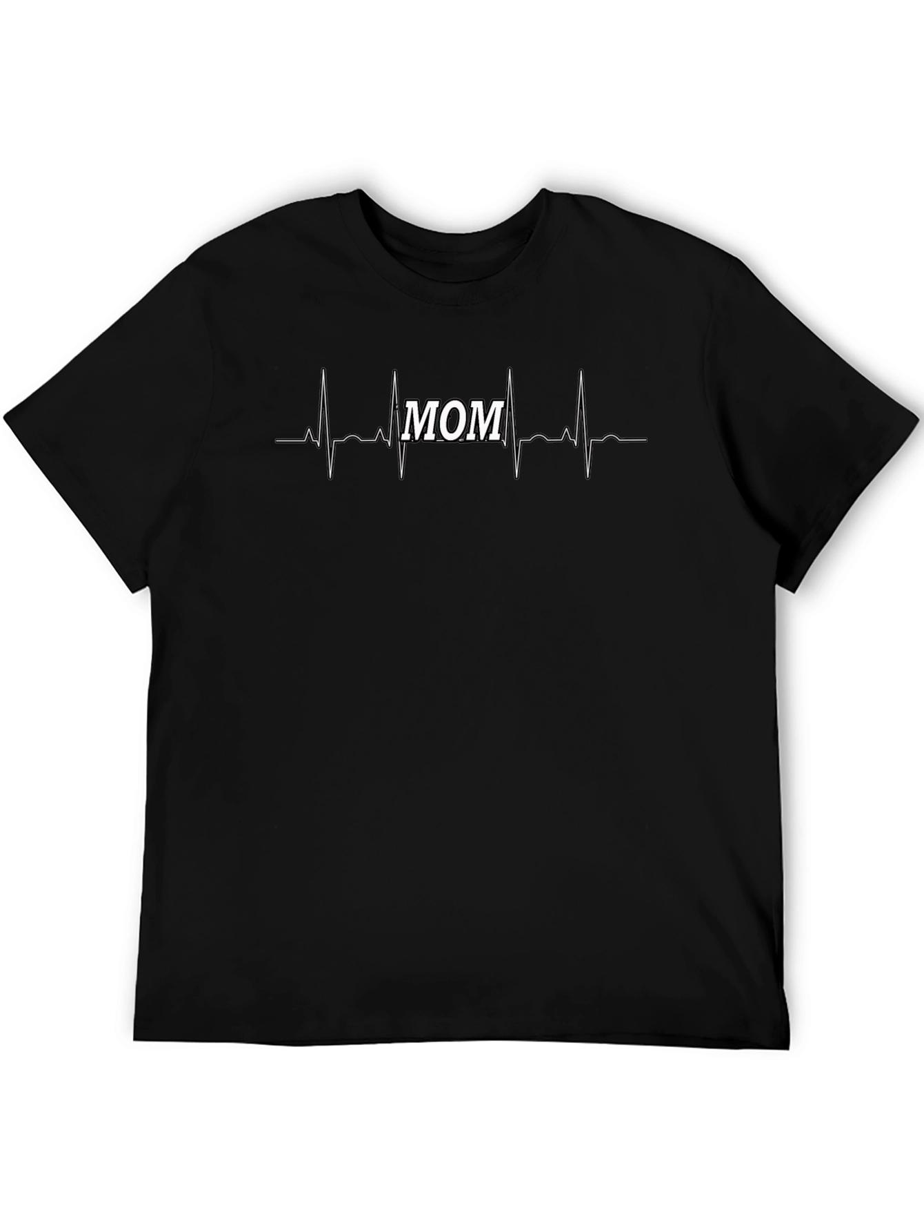 Mom Life Heartbeat T-Shirt - Black Crew Neck