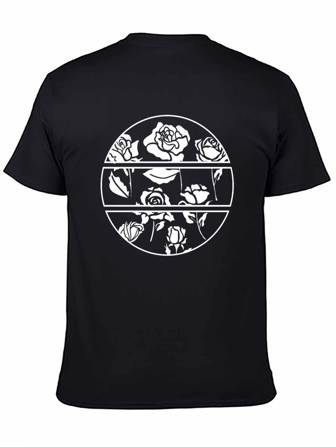 Black Floral Circle Graphic T-Shirt