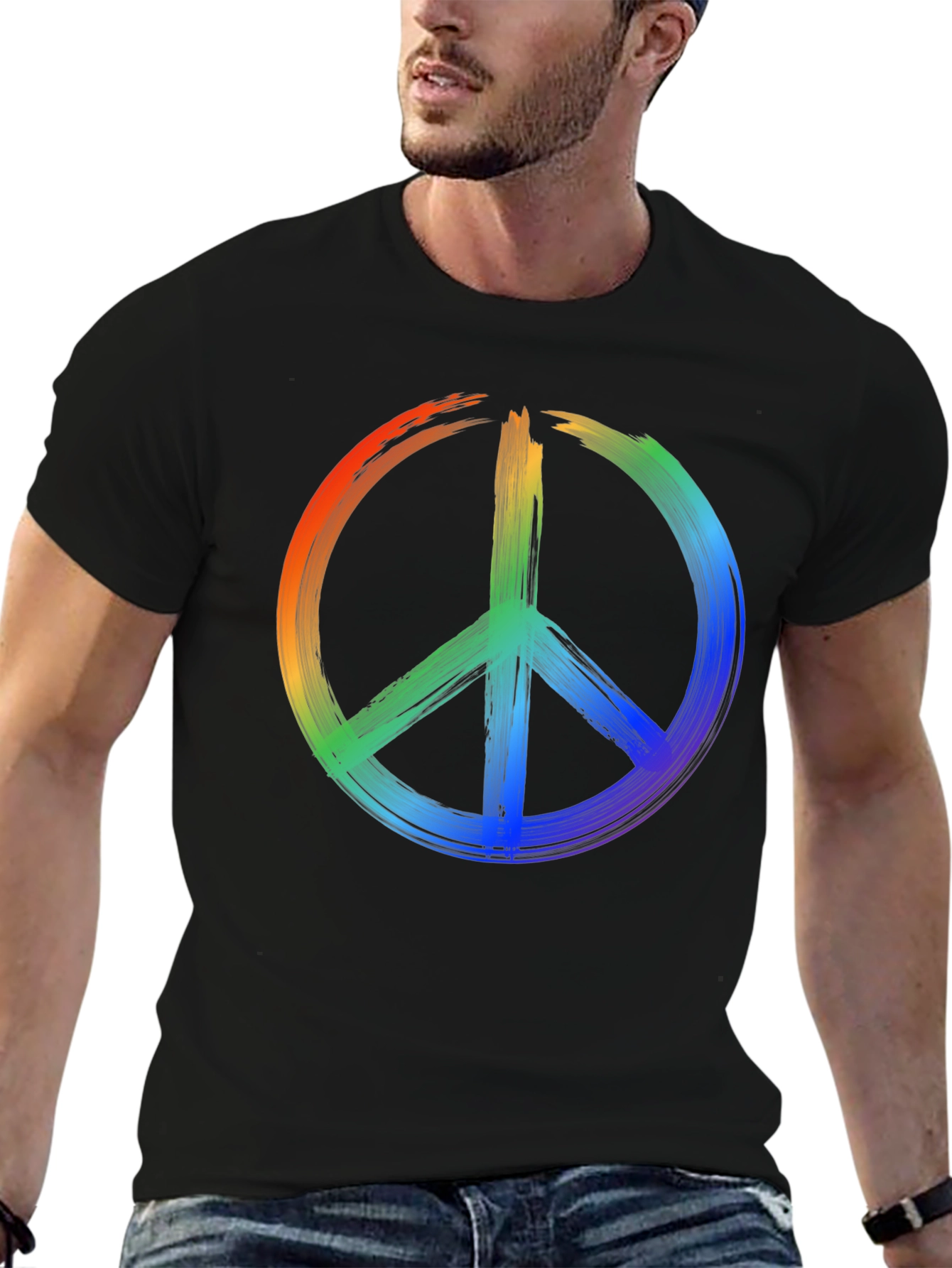 Rainbow Peace Sign Black T-Shirt