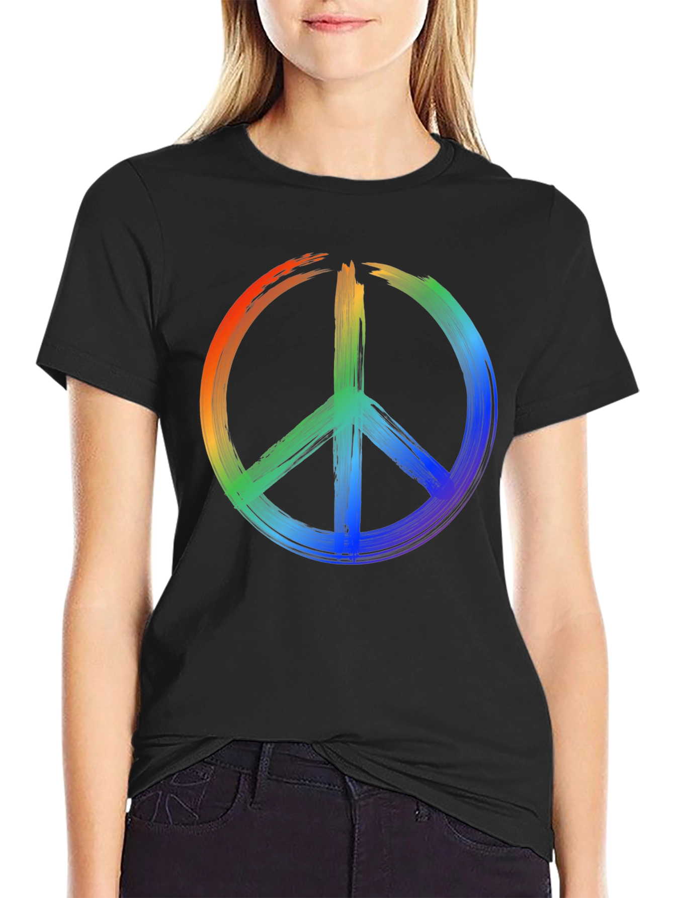 Rainbow Peace Sign Black T-Shirt