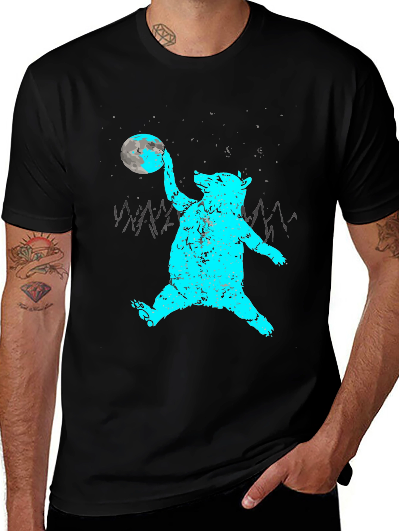 Bear Moon Graphic Tee - Black