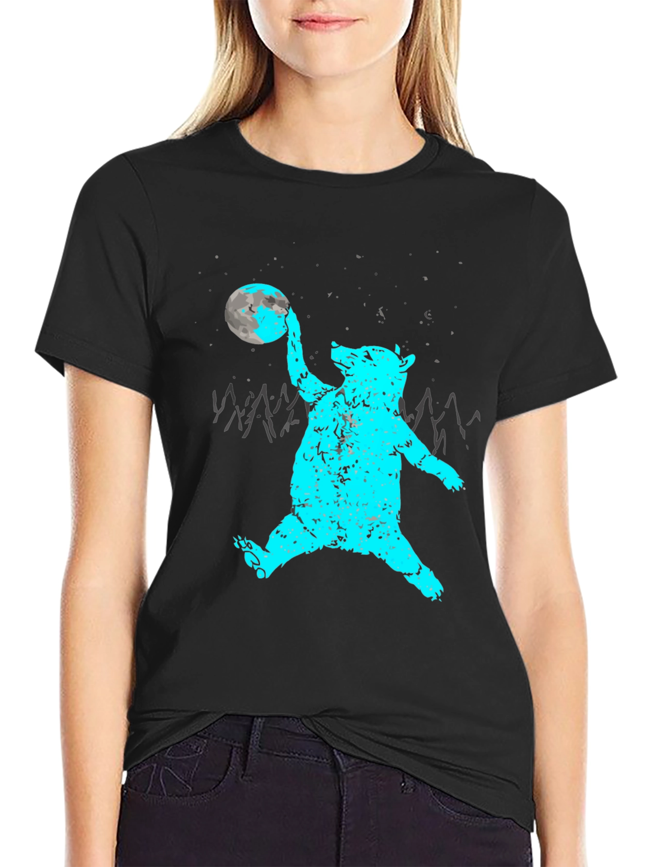Bear Moon Graphic Tee - Black