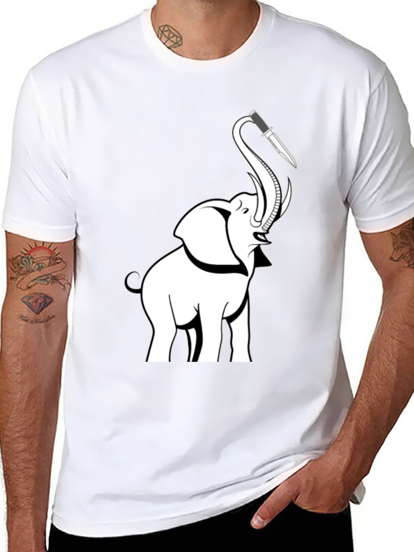 Elephant Knife Graphic T-Shirt - Black
