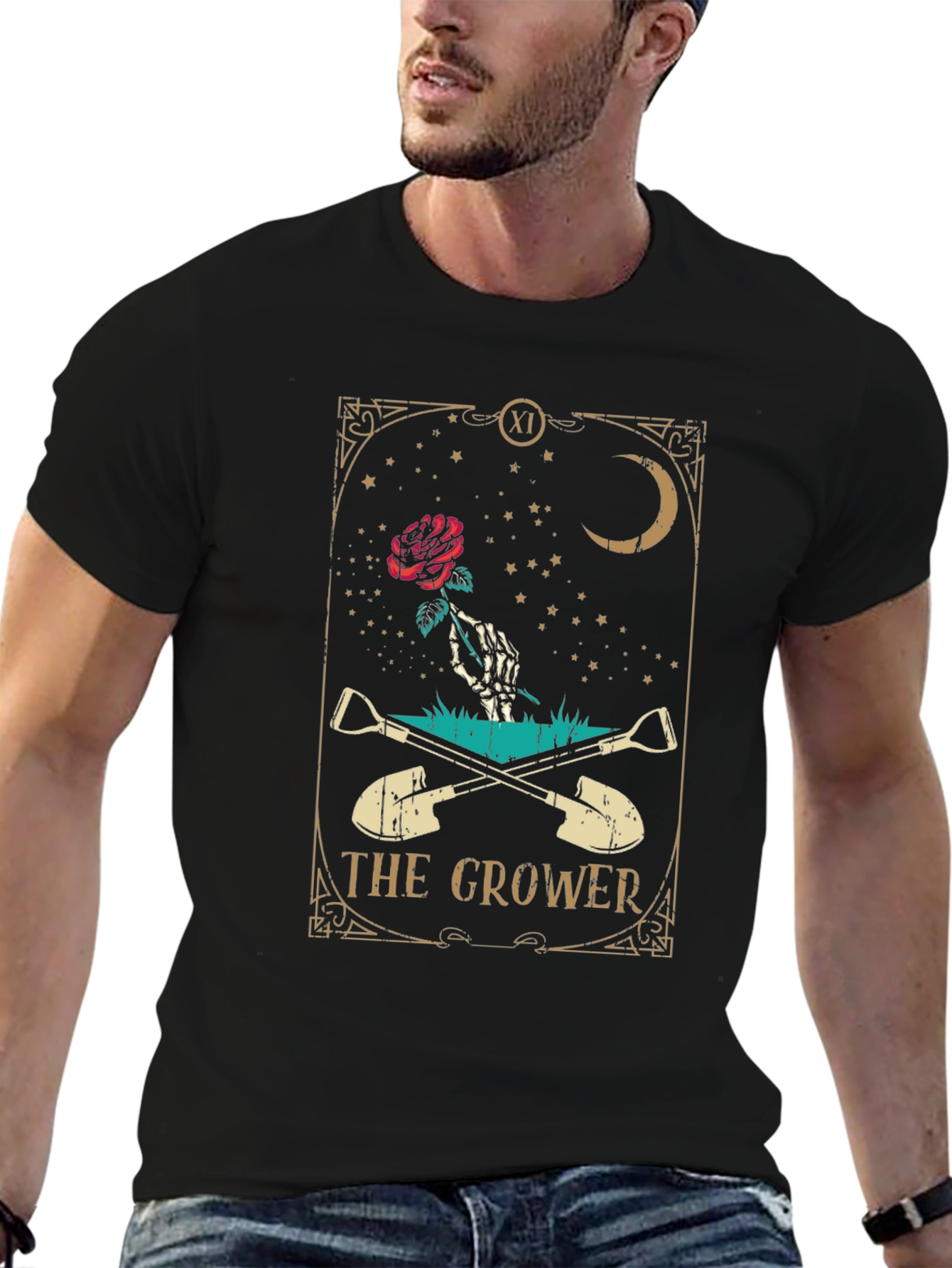 The Grower Tarot Card Black T-Shirt