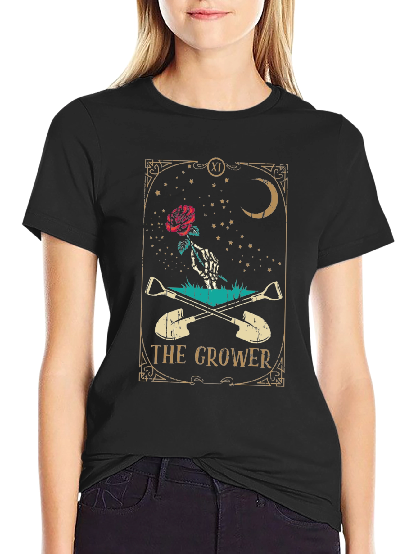 The Grower Tarot Card Black T-Shirt