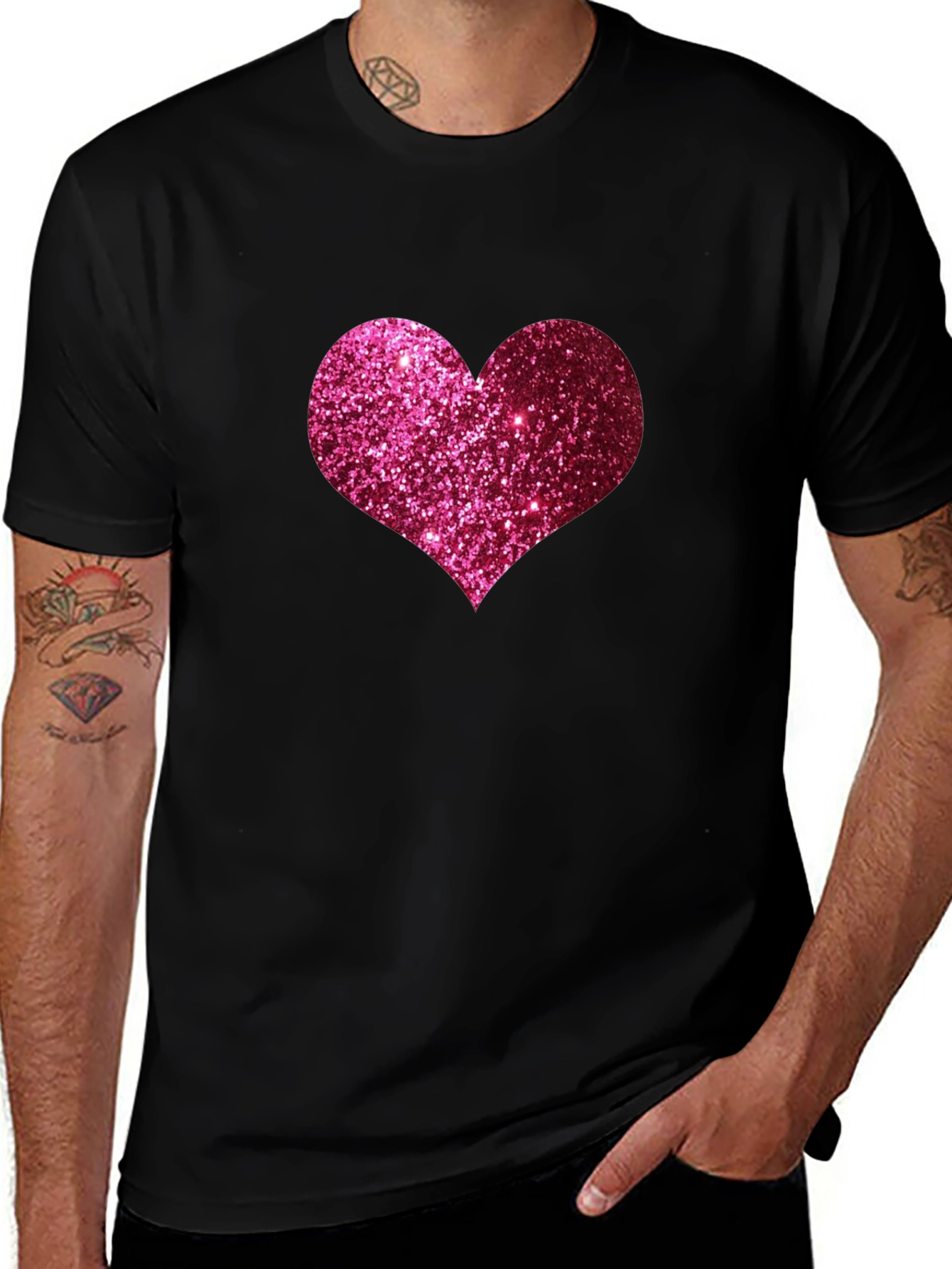 Glitter Heart Graphic Tee - Black
