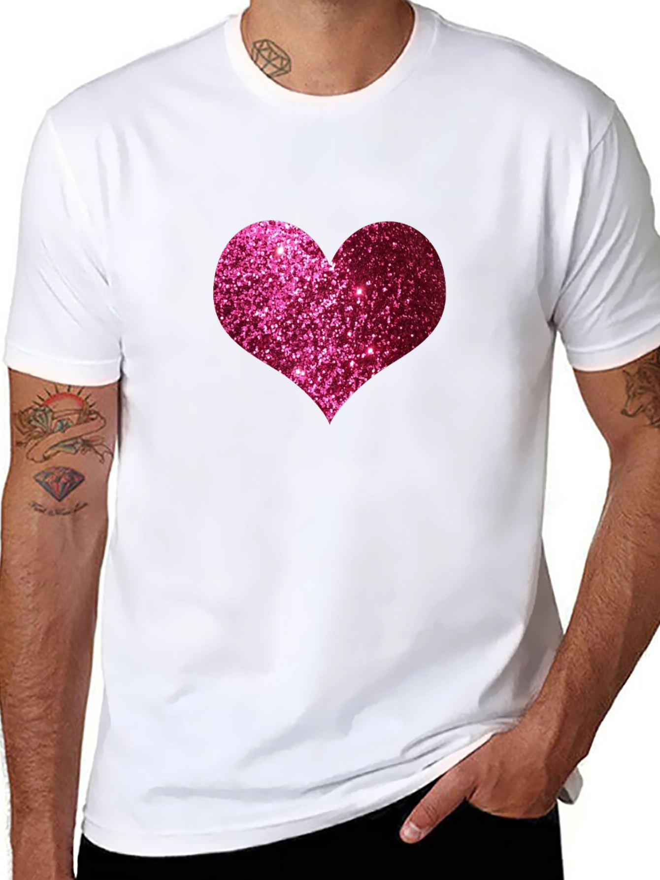 Glitter Heart Graphic Tee - Black
