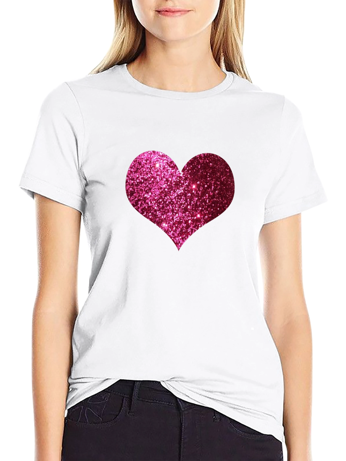 Glitter Heart Graphic Tee - Black