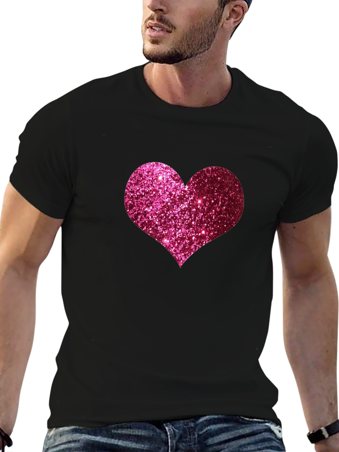 Glitter Heart Graphic Tee - Black