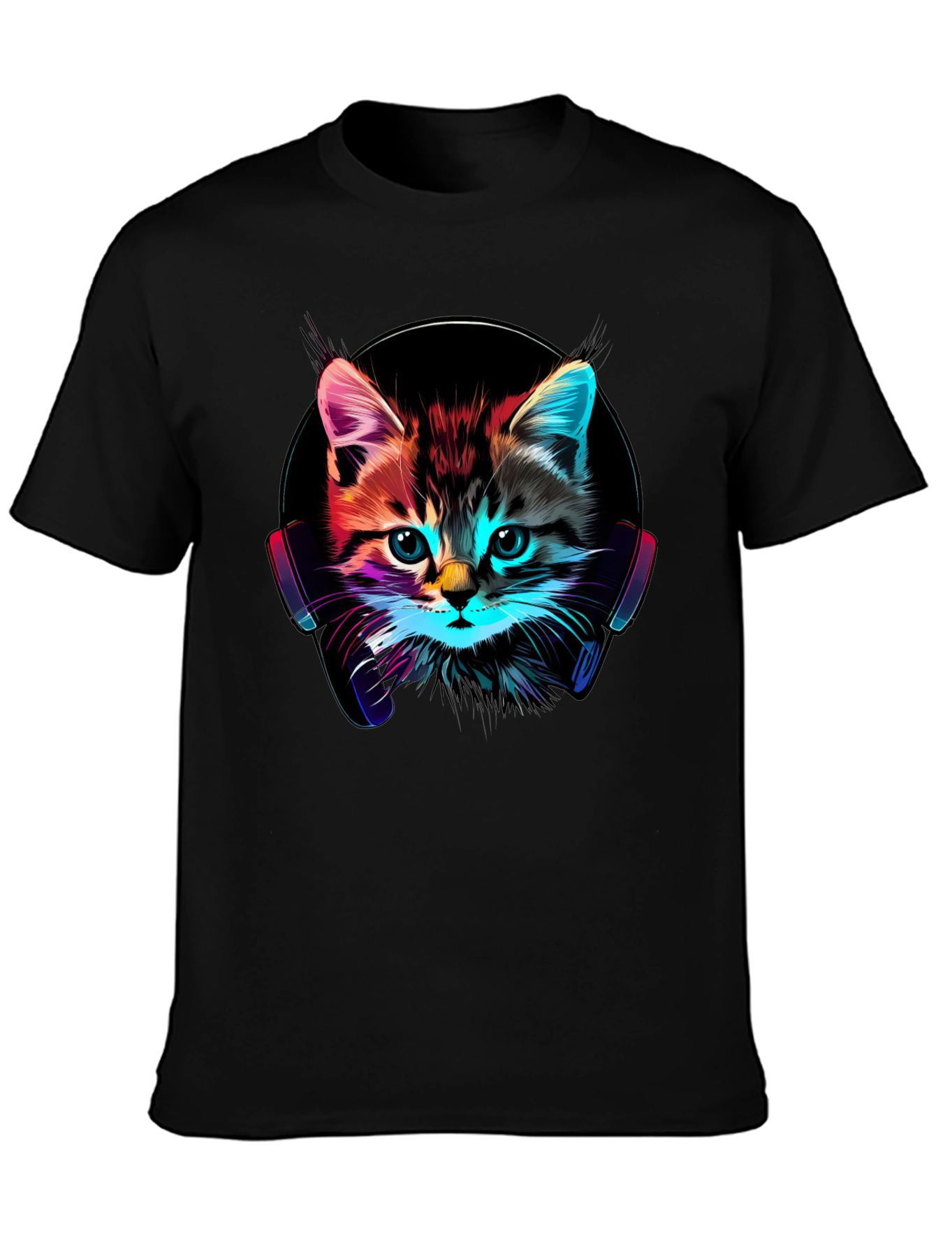 Neon Cat DJ T-Shirt - Funky Kitten Tee