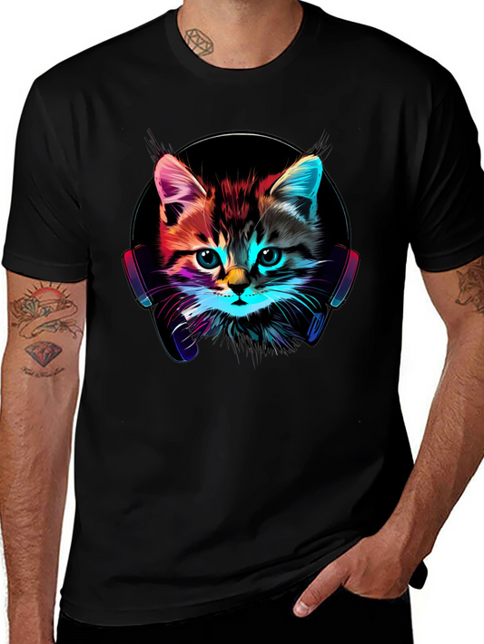 Neon Cat DJ T-Shirt - Funky Kitten Tee