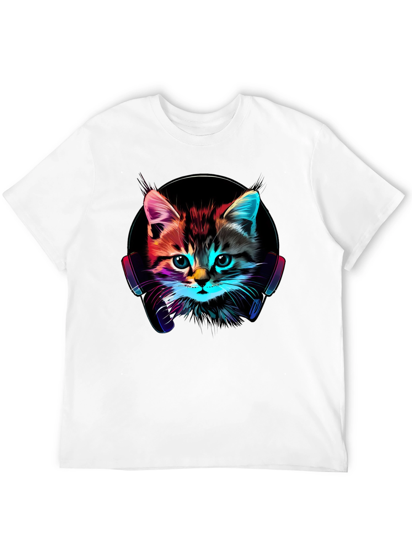 Neon Cat DJ T-Shirt - Funky Kitten Tee