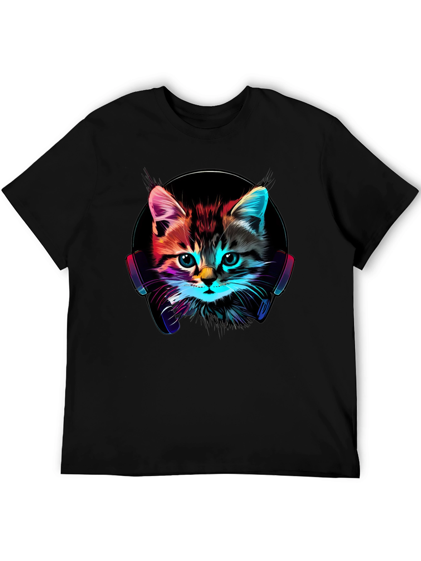 Neon Cat DJ T-Shirt - Funky Kitten Tee