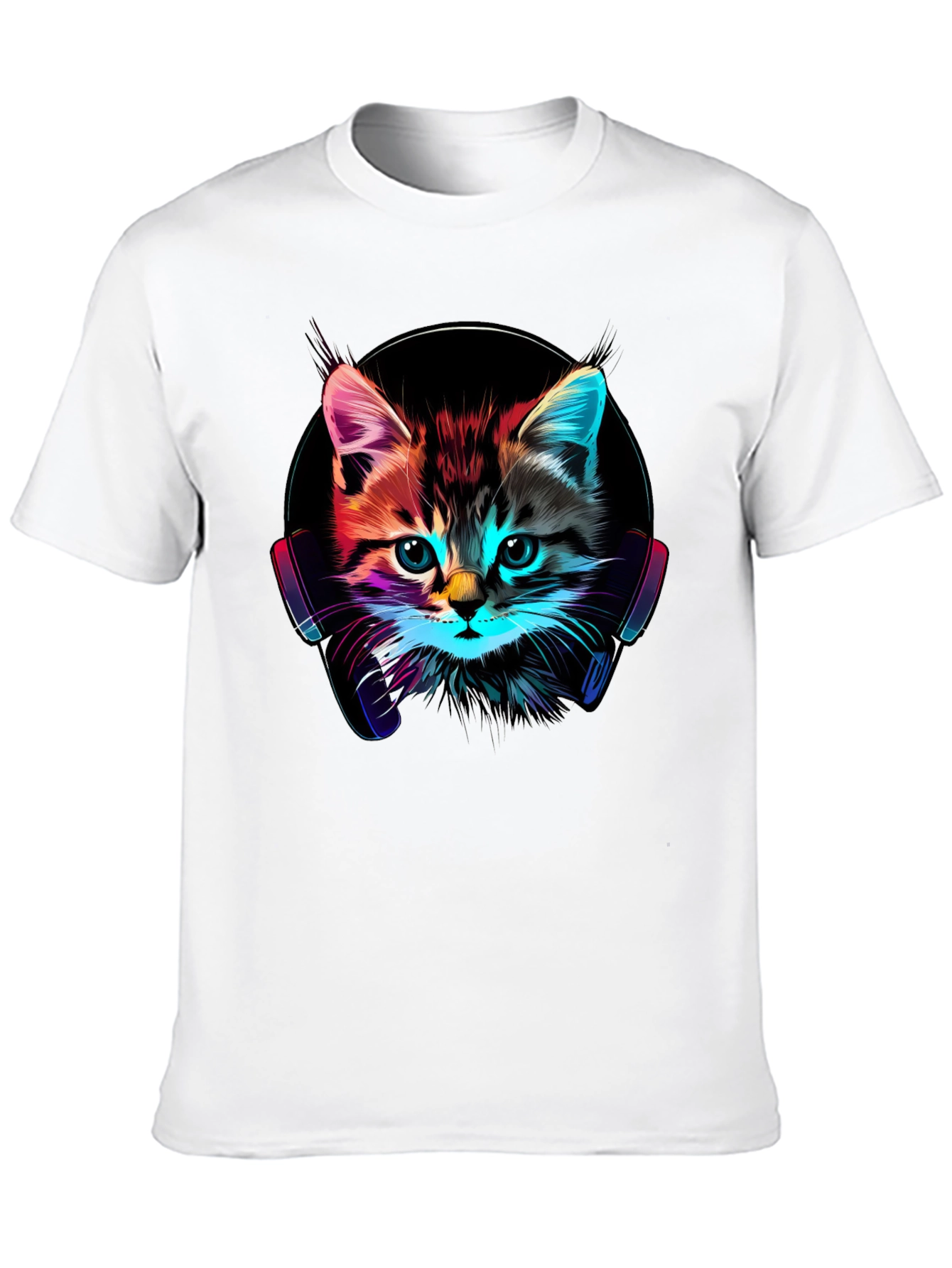 Neon Cat DJ T-Shirt - Funky Kitten Tee