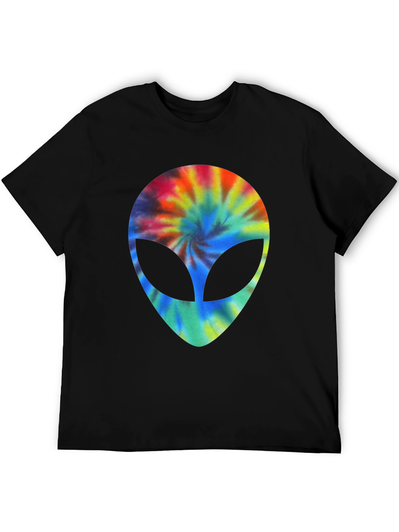 Tie Dye Alien Head Graphic Black T-Shirt