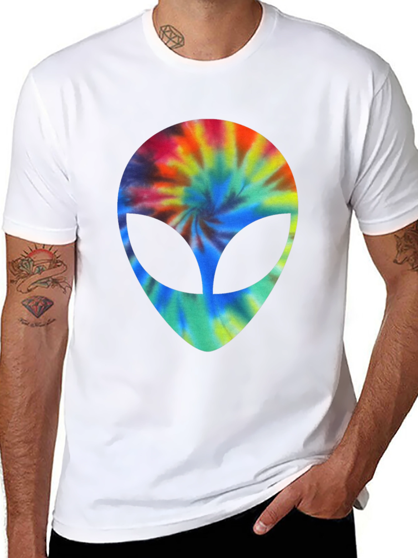 Tie Dye Alien Head Graphic Black T-Shirt