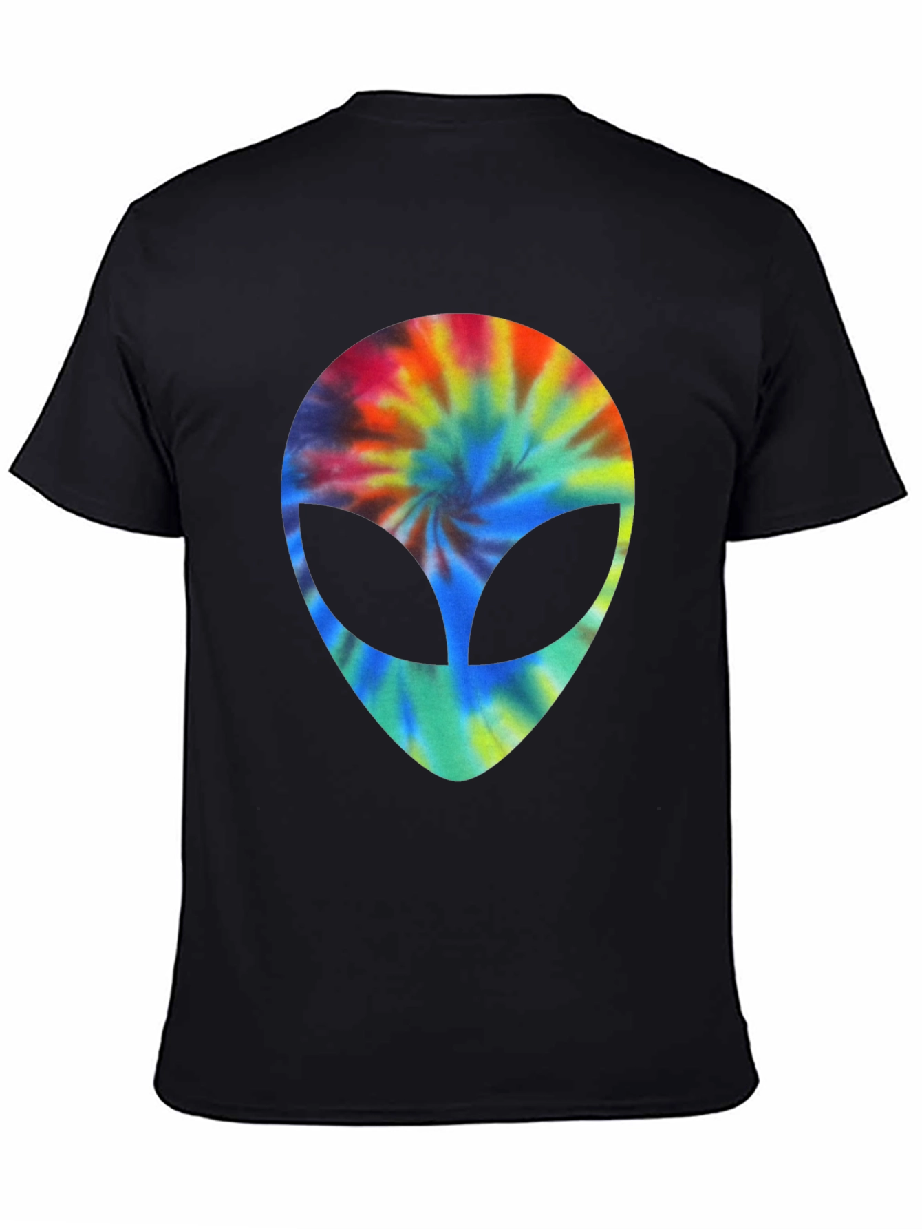 Tie Dye Alien Head Graphic Black T-Shirt