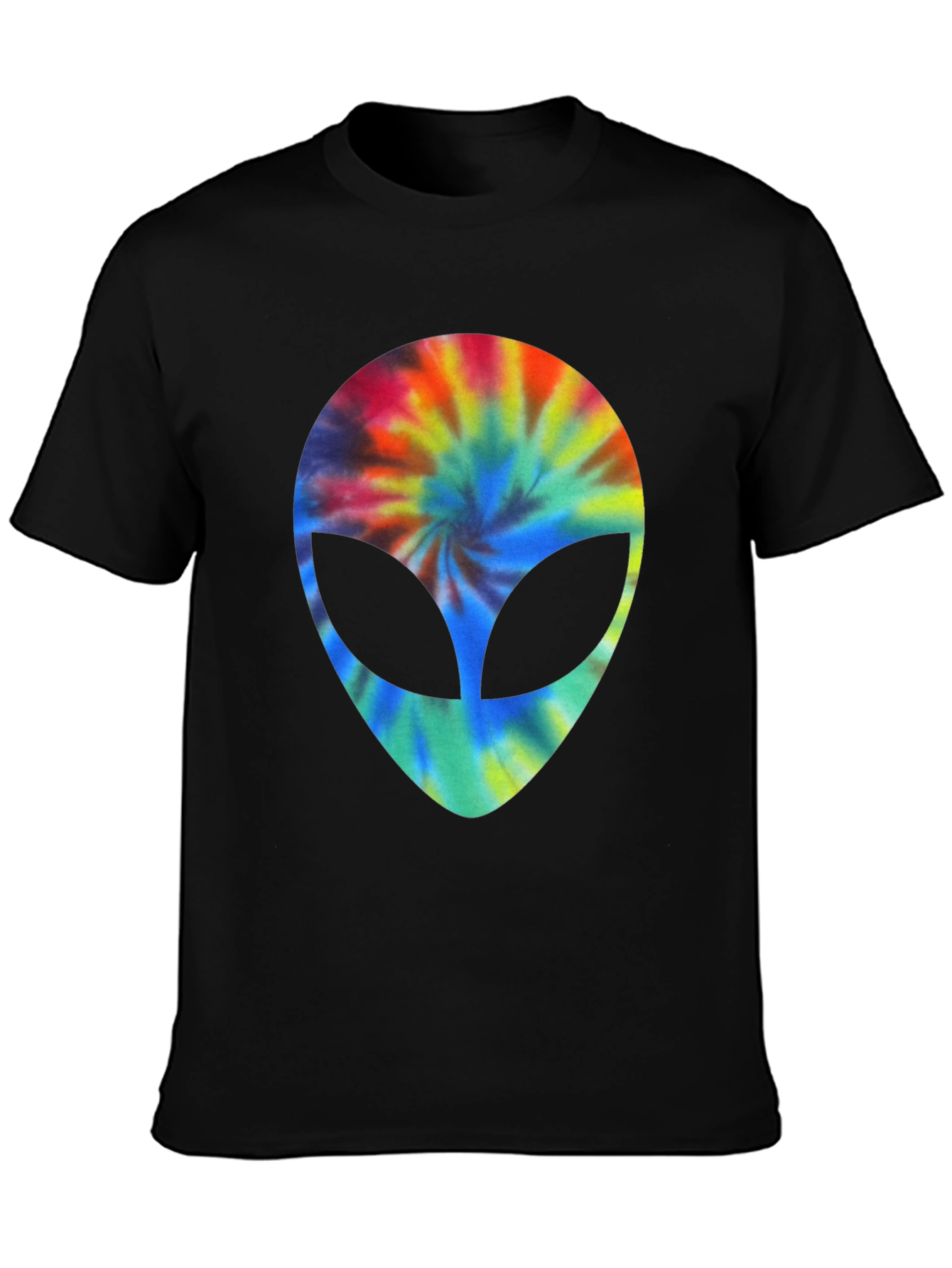 Tie Dye Alien Head Graphic Black T-Shirt