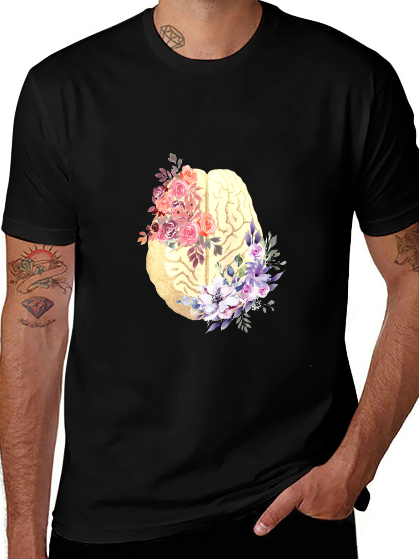 Floral Brain Graphic Tee - Black