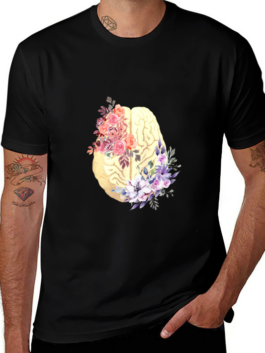 Floral Brain Graphic Tee - Black