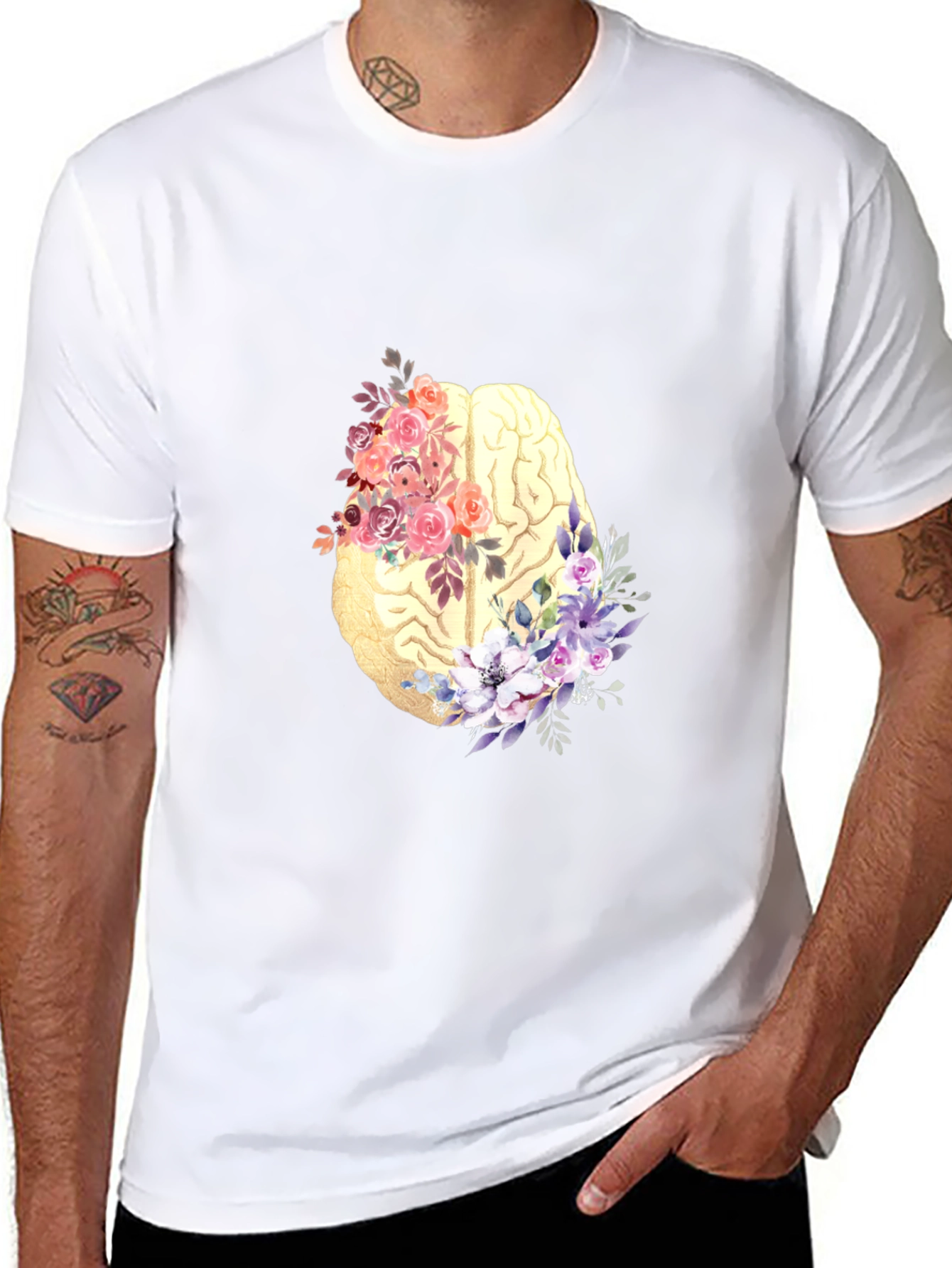 Floral Brain Graphic Tee - Black