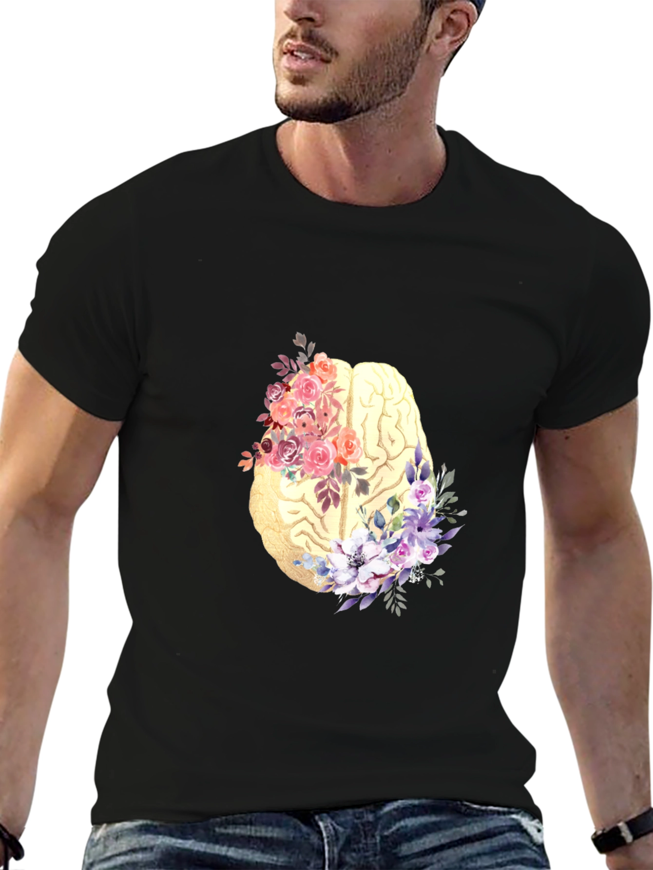 Floral Brain Graphic Tee - Black
