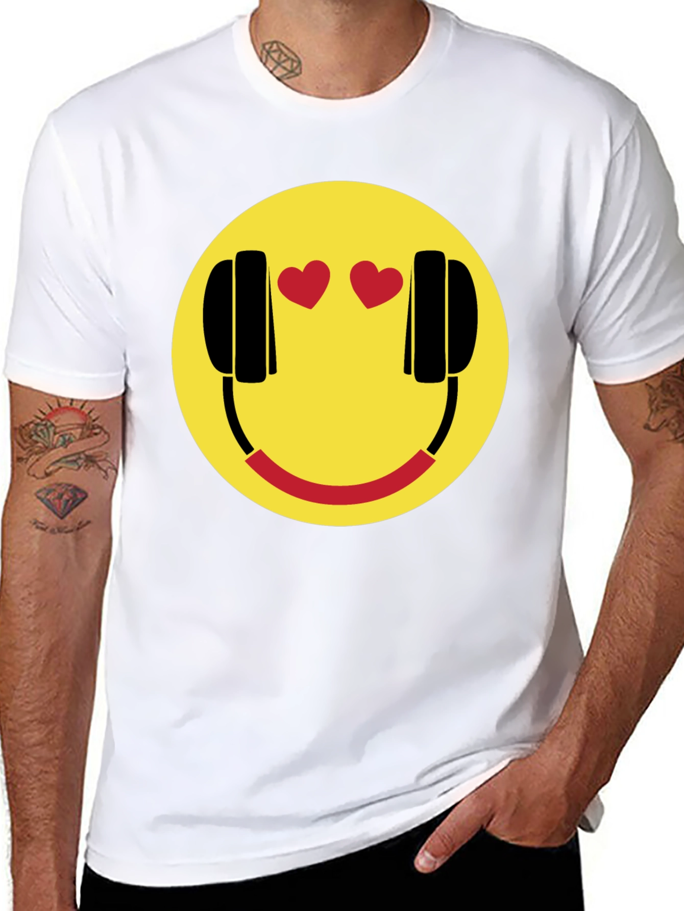 Smiley Face with Headphone Hearts T-Shirt