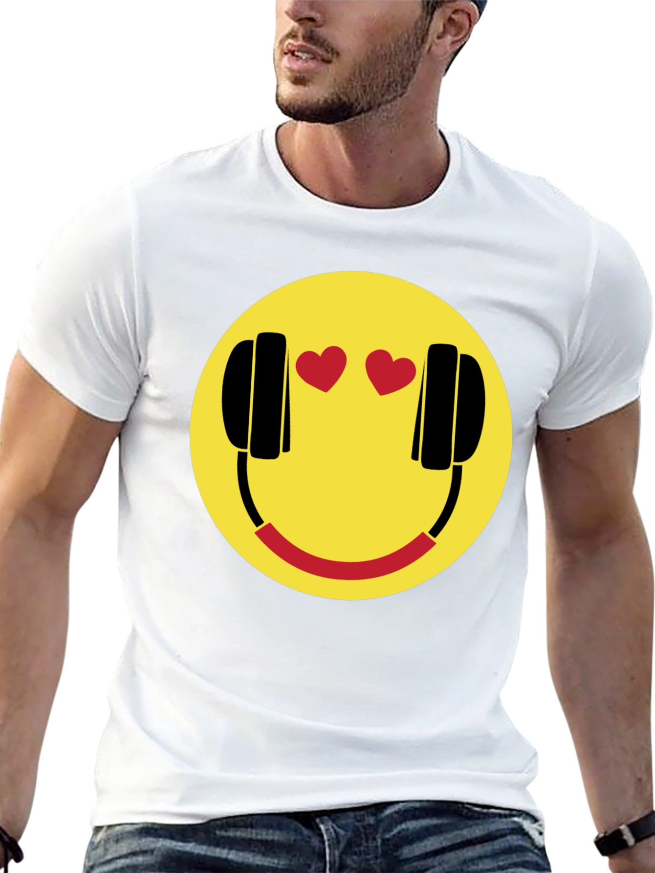Smiley Face with Headphone Hearts T-Shirt