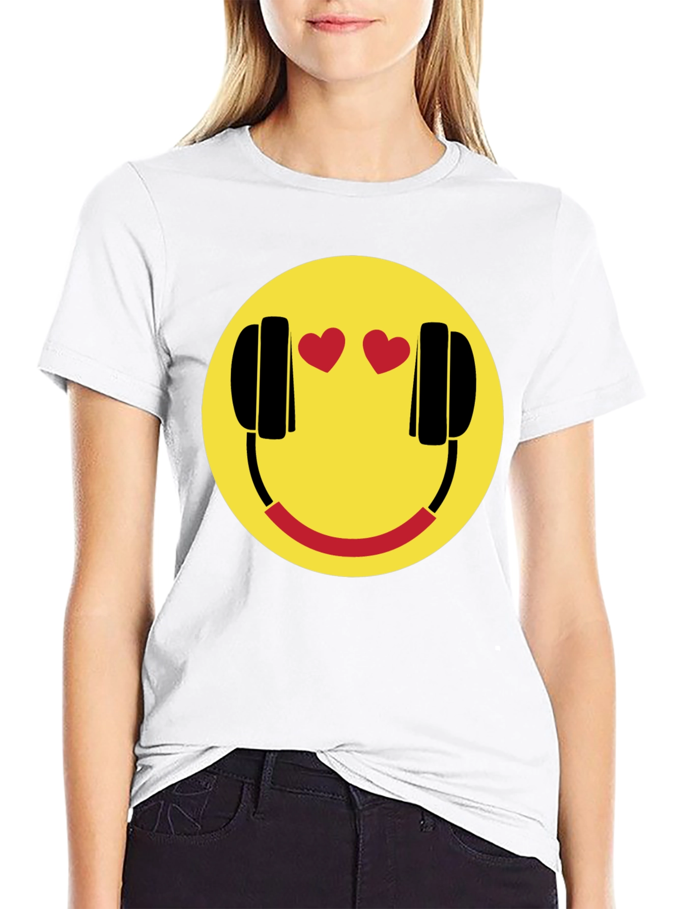 Smiley Face with Headphone Hearts T-Shirt