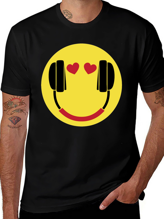 Smiley Face with Headphone Hearts T-Shirt