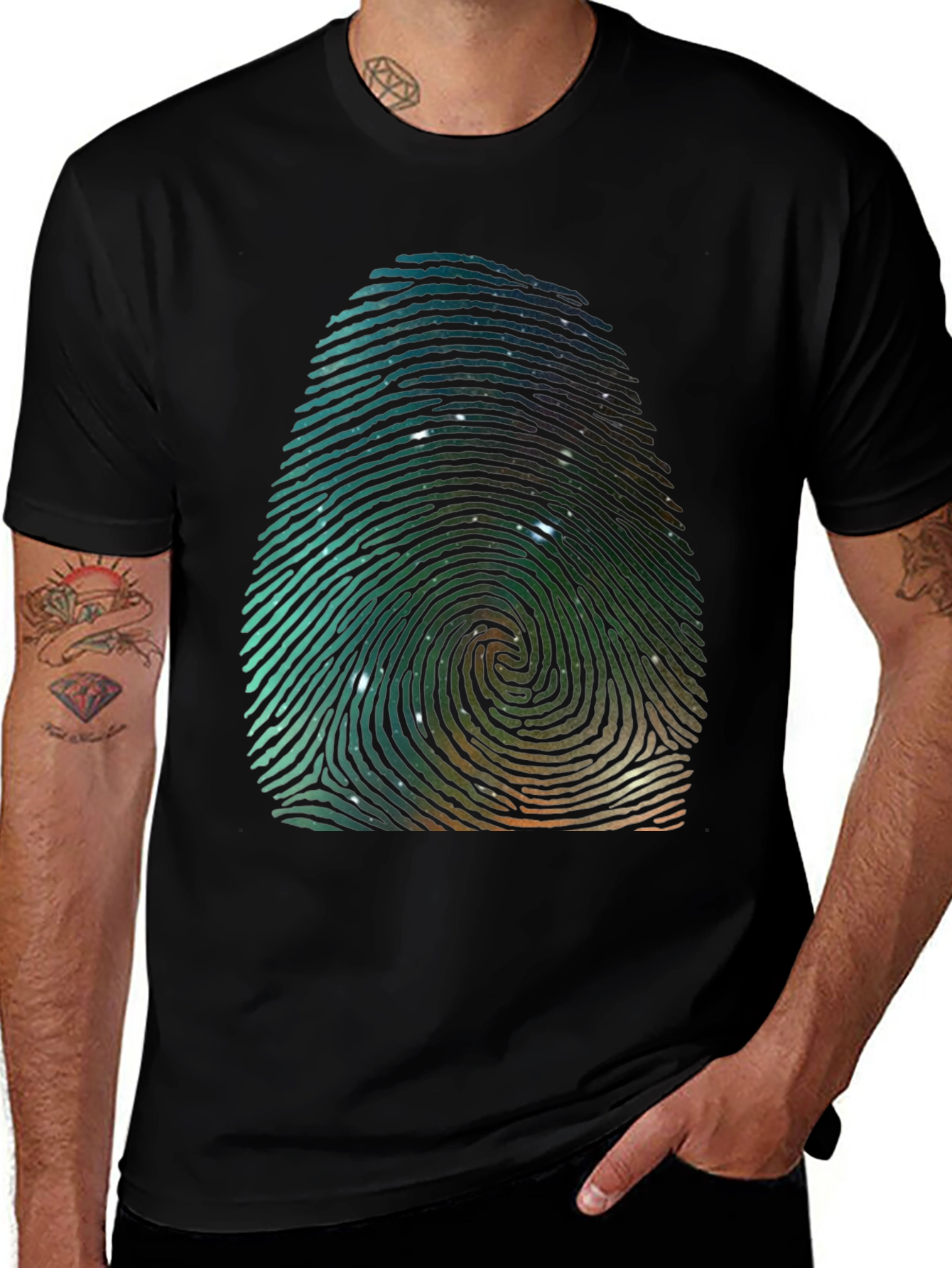 Unique Fingerprint Galaxy Graphic Tee - Black