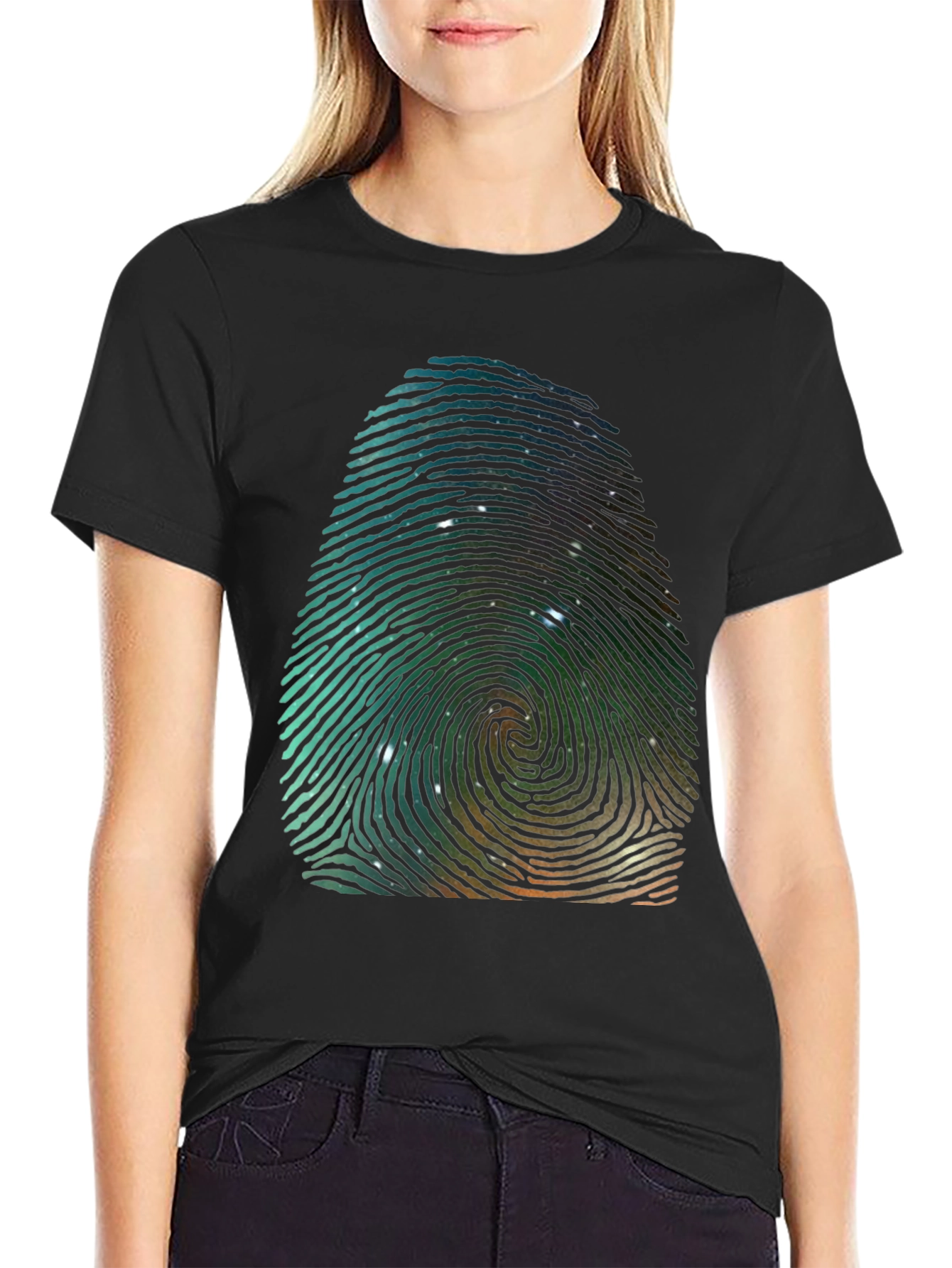 Unique Fingerprint Galaxy Graphic Tee - Black
