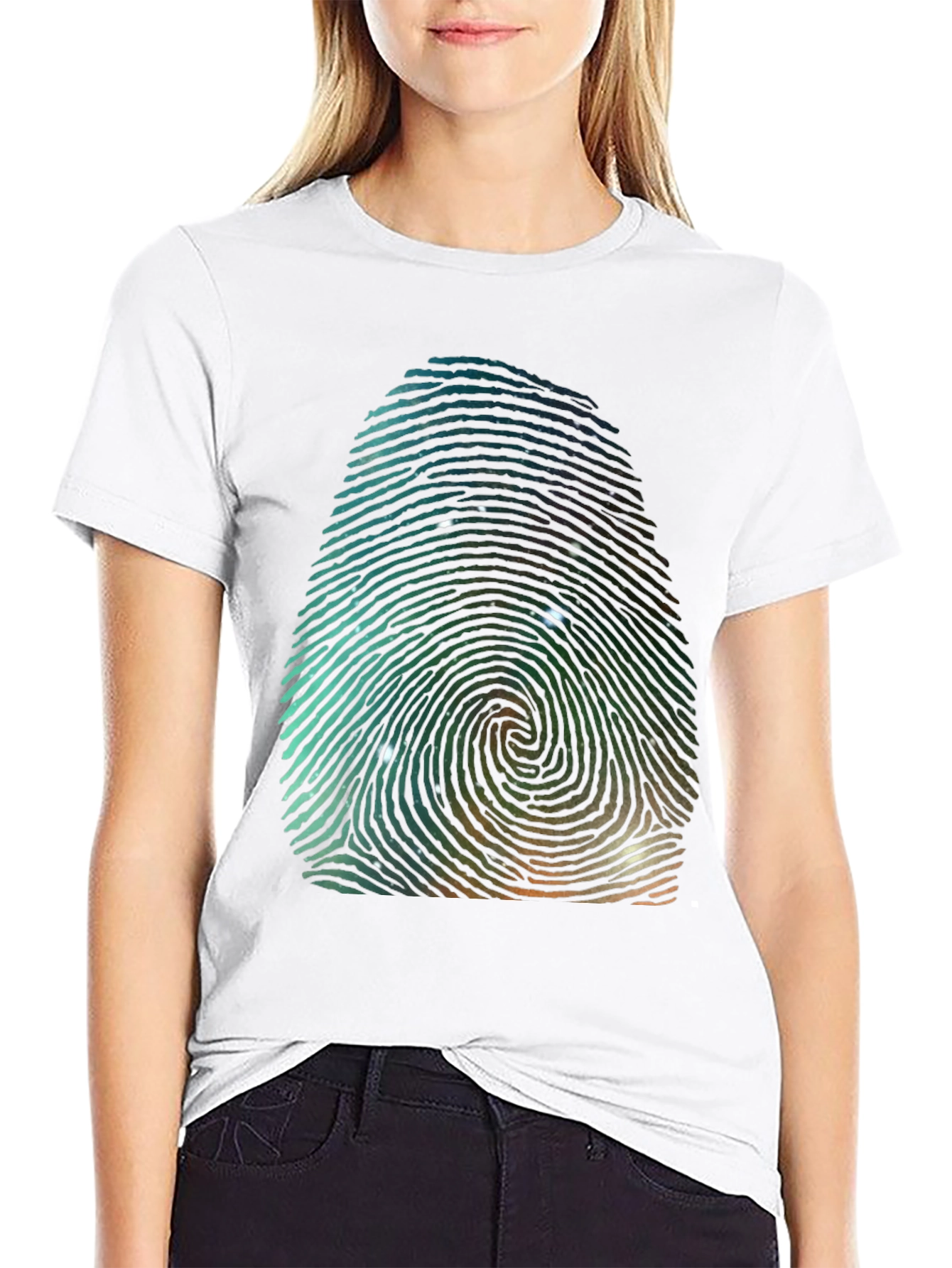Unique Fingerprint Galaxy Graphic Tee - Black