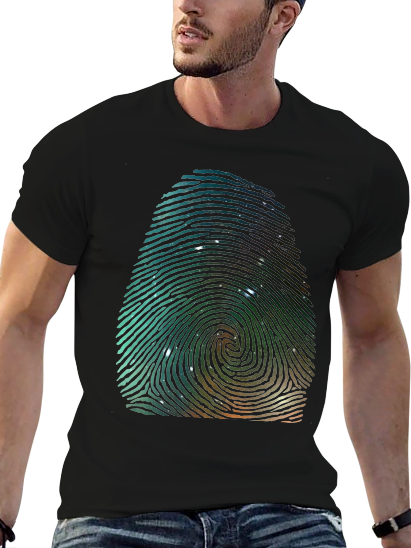 Unique Fingerprint Galaxy Graphic Tee - Black