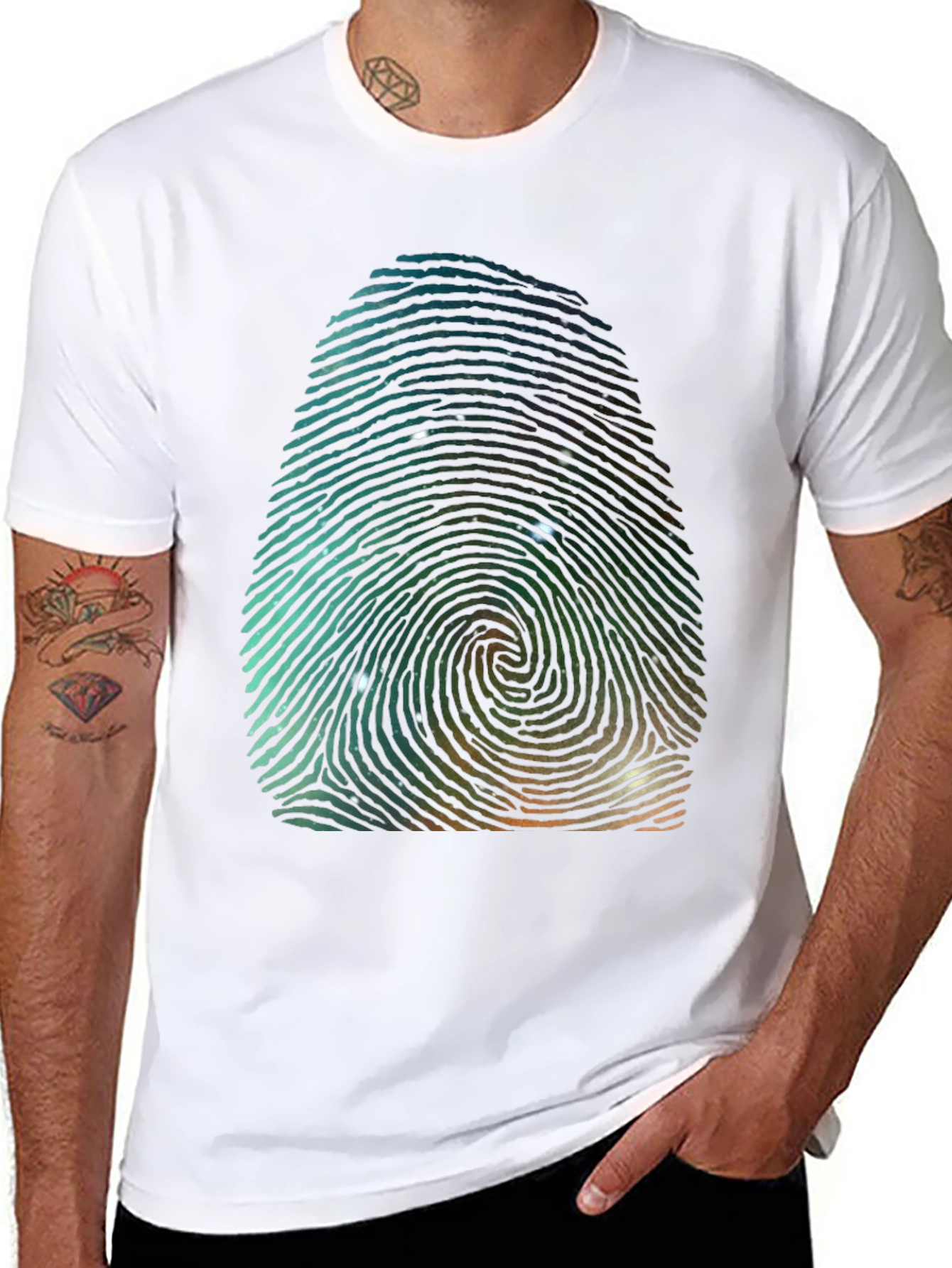 Unique Fingerprint Galaxy Graphic Tee - Black